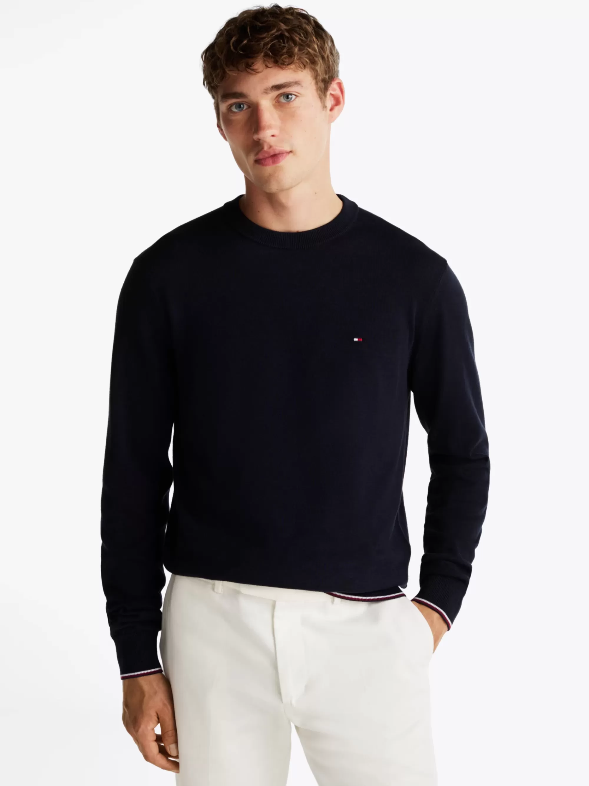Truien Met Ronde Hals | Truien*Tommy Hilfiger Trui Met Zijde, Streepdetail En Ronde Hals DESERT SKY