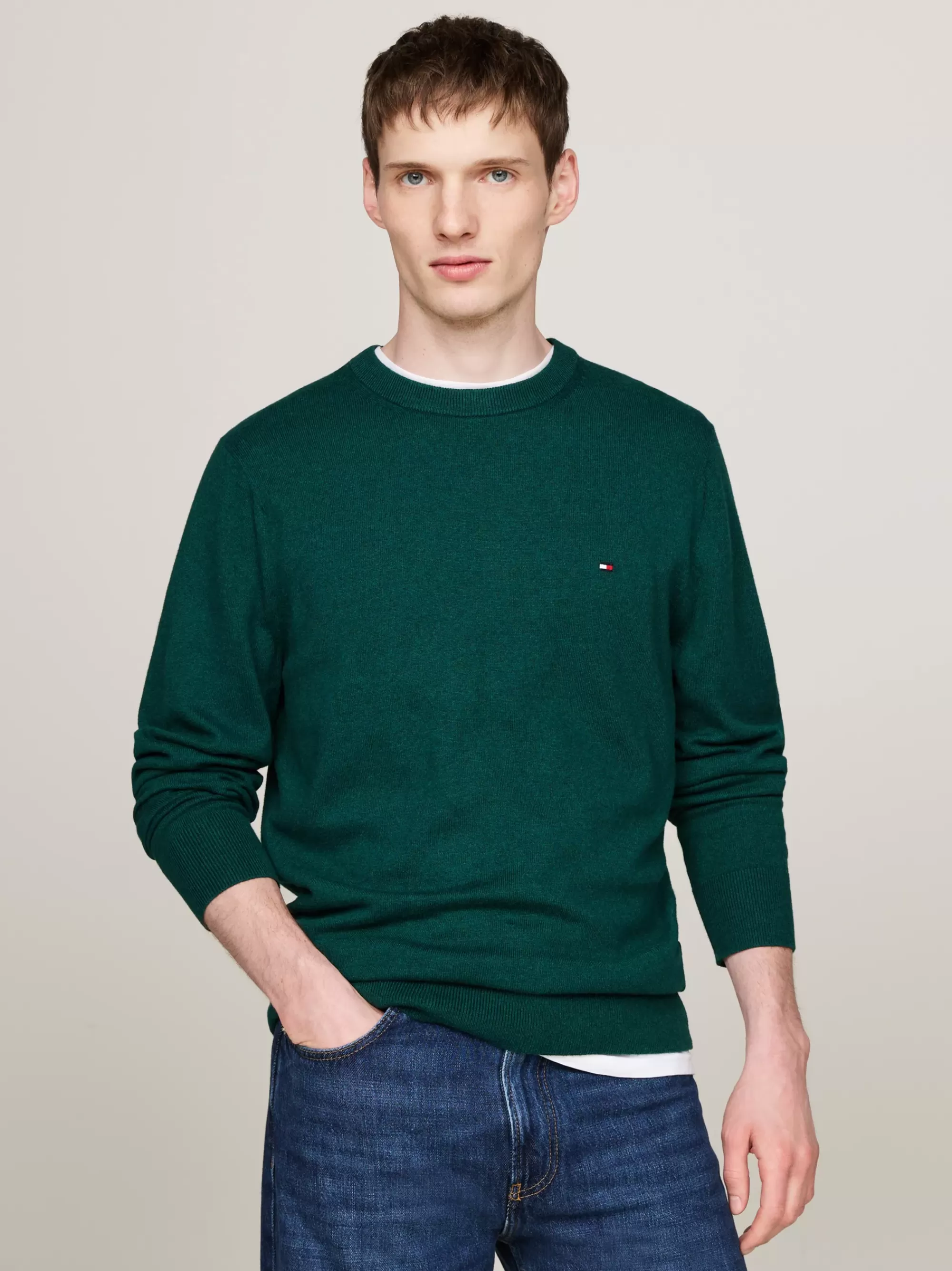 Truien Met Ronde Hals | Truien*Tommy Hilfiger Trui Van Kasjmiermix Met Ronde Hals ORNAMENTAL GREEN HEATHER