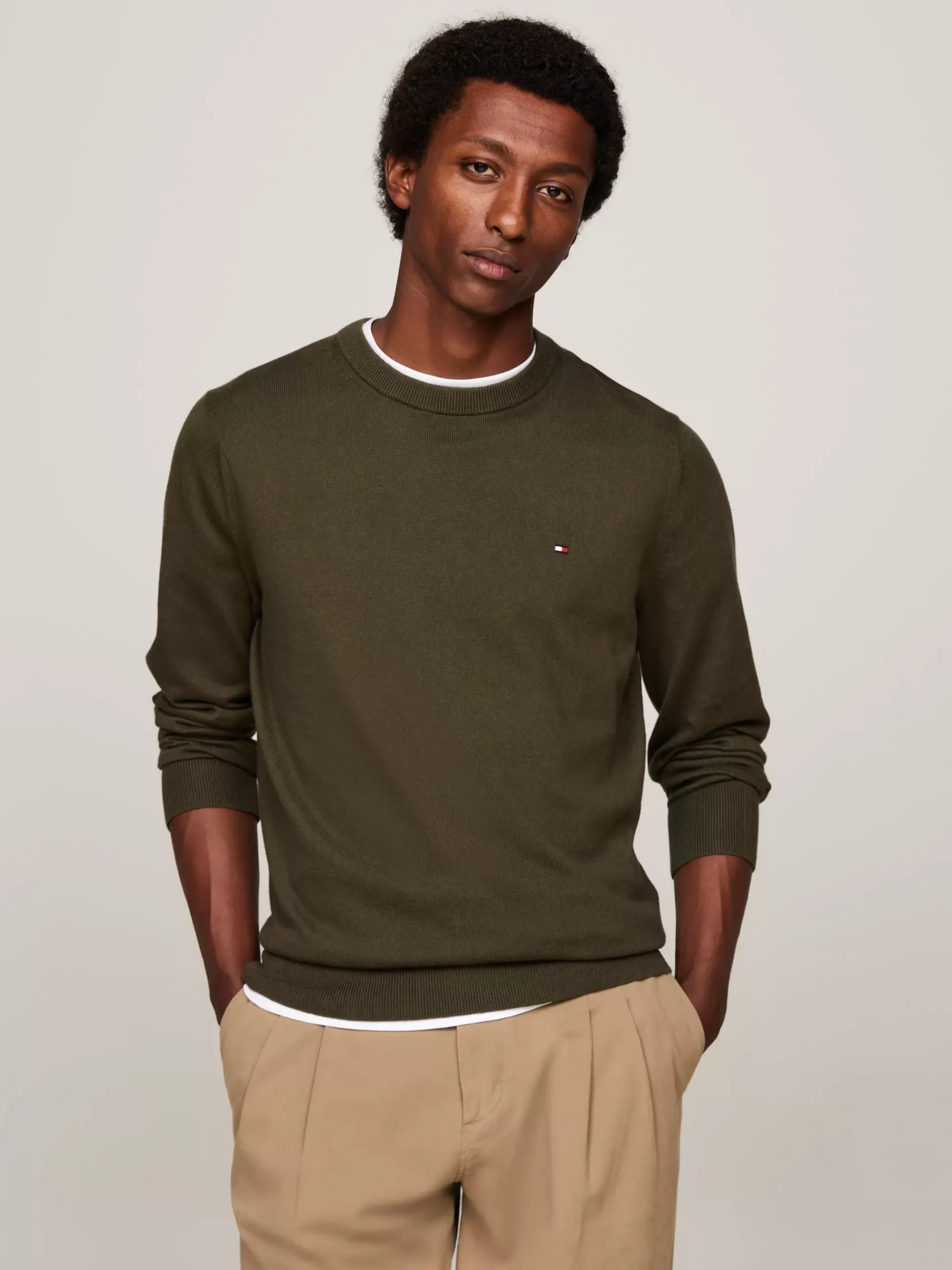 Truien Met Ronde Hals | Truien*Tommy Hilfiger Trui Van Kasjmiermix Met Ronde Hals ARMY GREEN