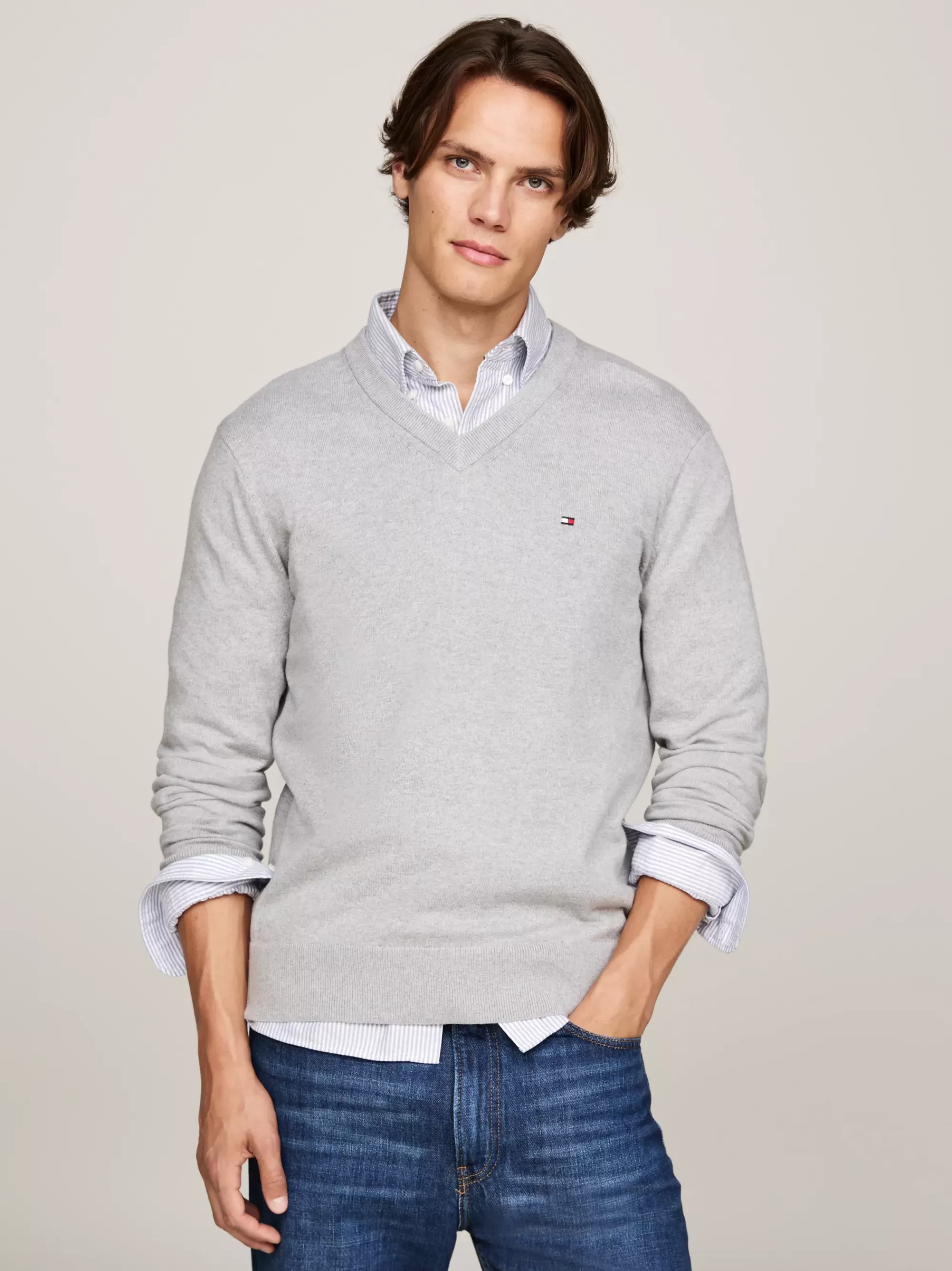 Truien | Truien & Vesten*Tommy Hilfiger Trui Van Kasjmiermix Met V-hals LIGHT GREY HEATHER