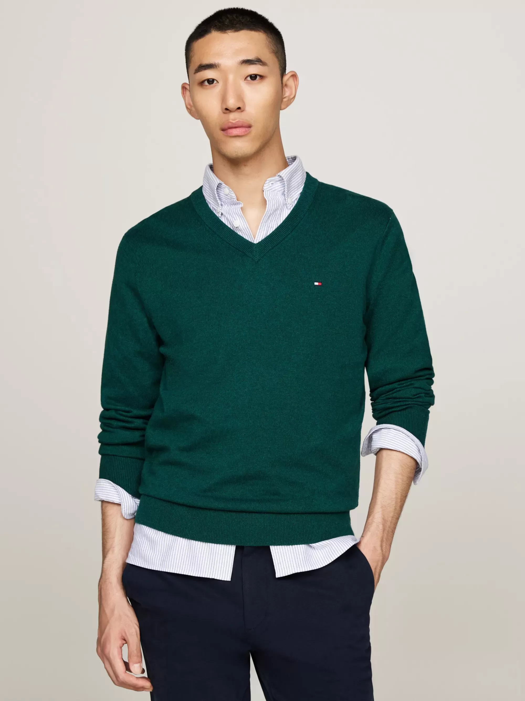 Truien | Truien & Vesten*Tommy Hilfiger Trui Van Kasjmiermix Met V-hals ORNAMENTAL GREEN HEATHER