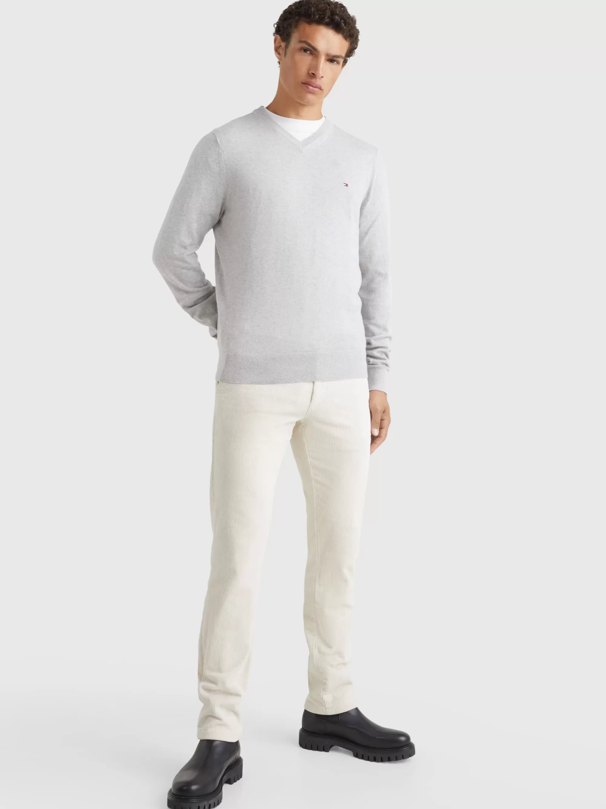 Truien | Truien & Vesten*Tommy Hilfiger Trui Van Kasjmiermix Met V-hals LIGHT GREY HEATHER