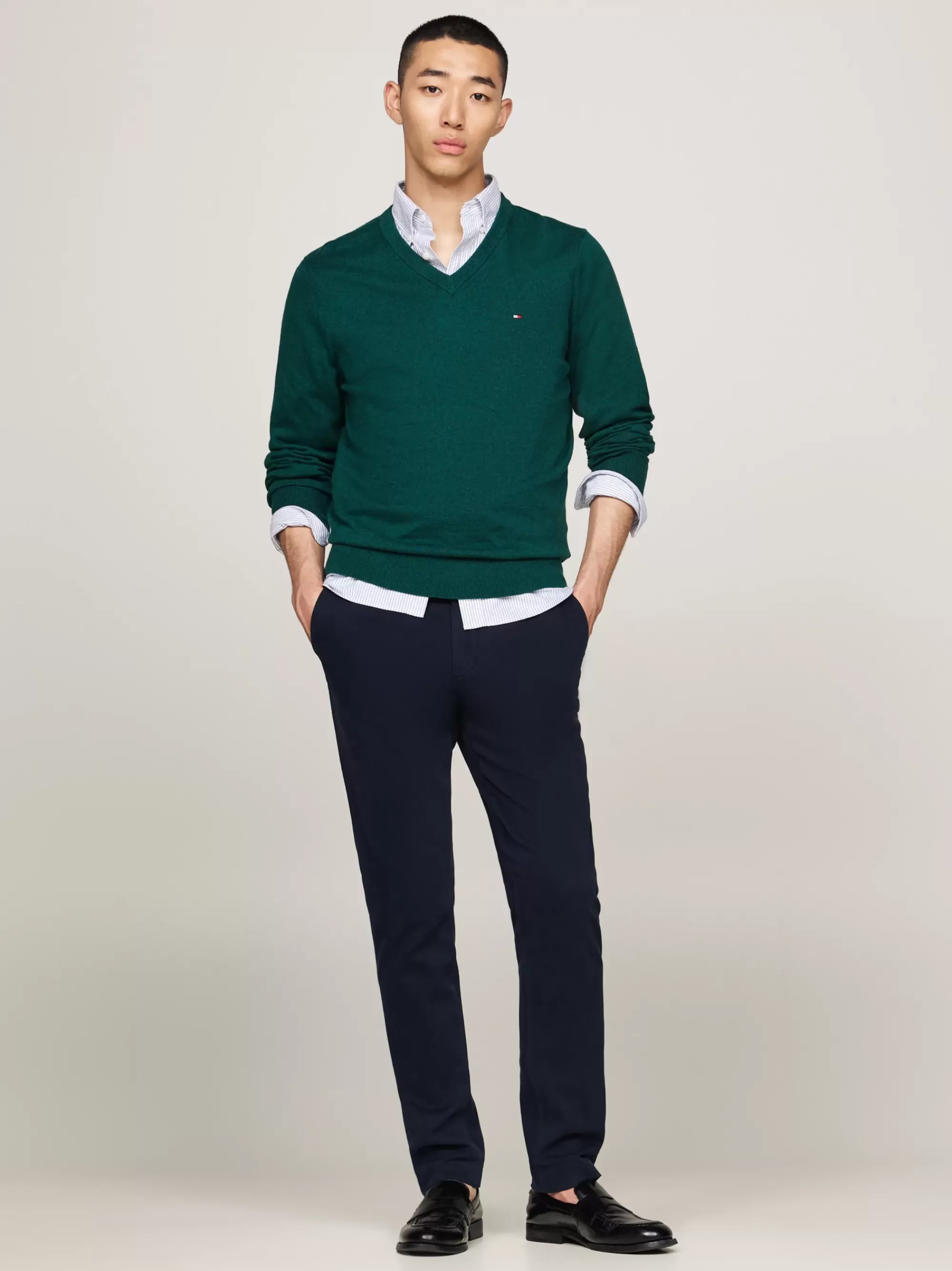 Truien | Truien & Vesten*Tommy Hilfiger Trui Van Kasjmiermix Met V-hals ORNAMENTAL GREEN HEATHER