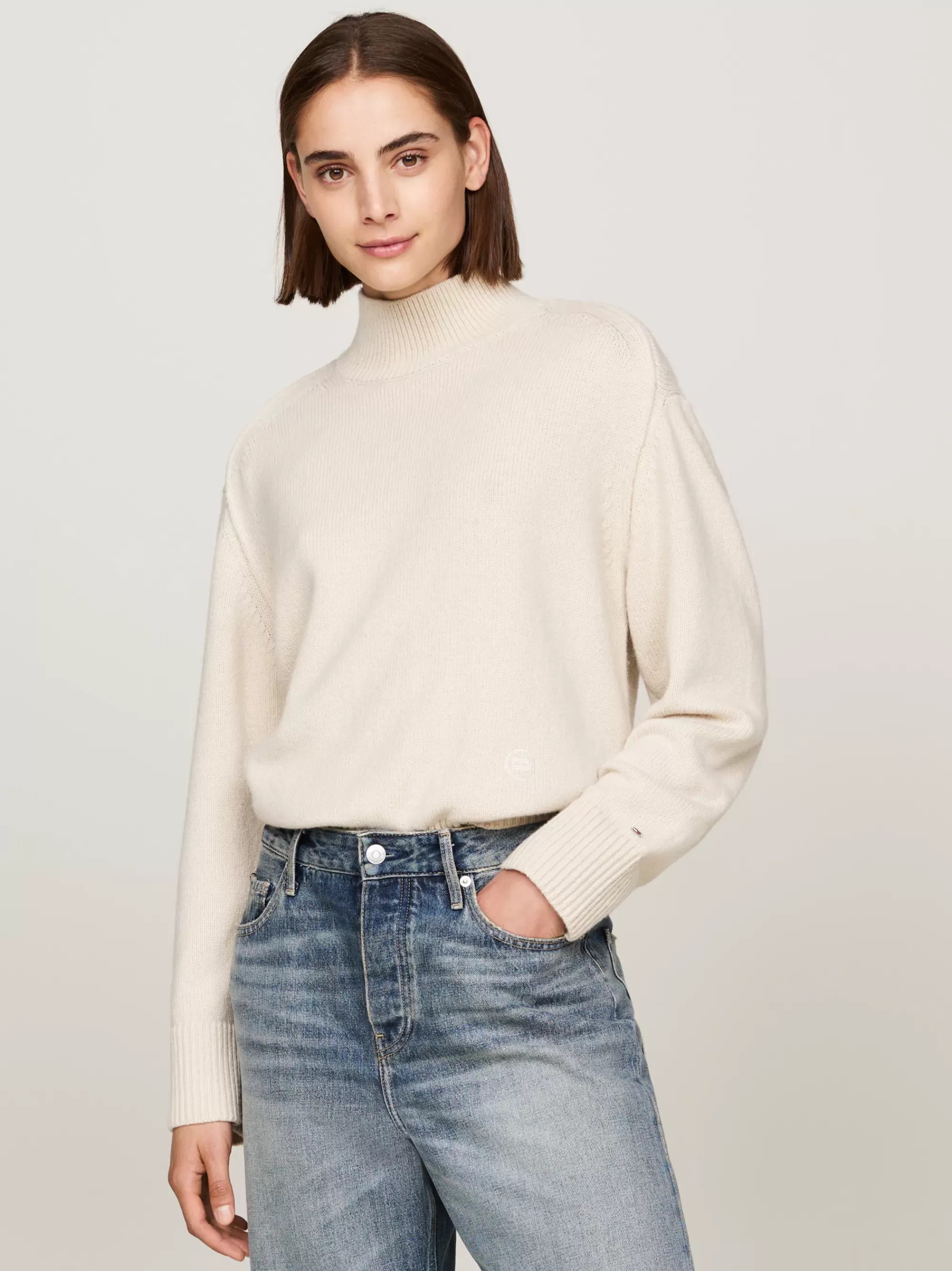 Truien | Truien & Vesten*Tommy Hilfiger Trui Van Wolmix Met Opstaande Hals CLASSIC BEIGE