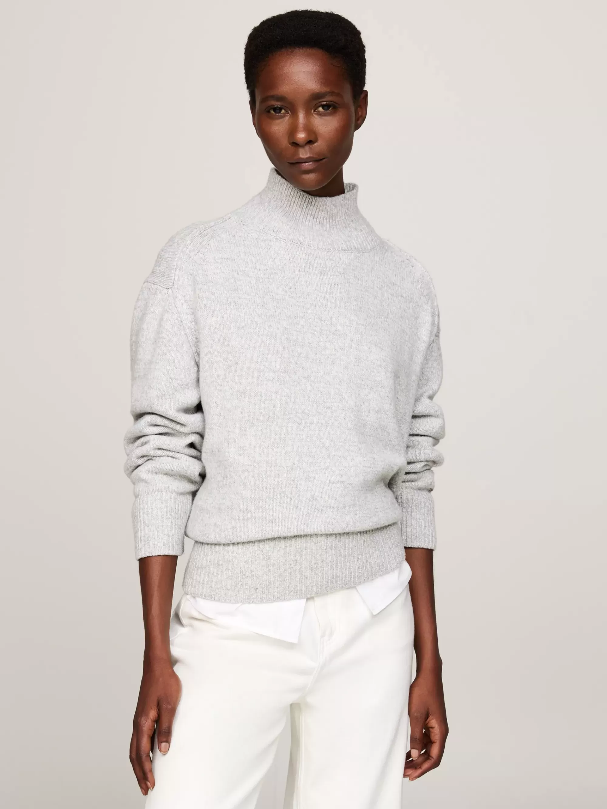 Truien | Truien & Vesten*Tommy Hilfiger Trui Van Wolmix Met Opstaande Hals LIGHT GREY MELANGE
