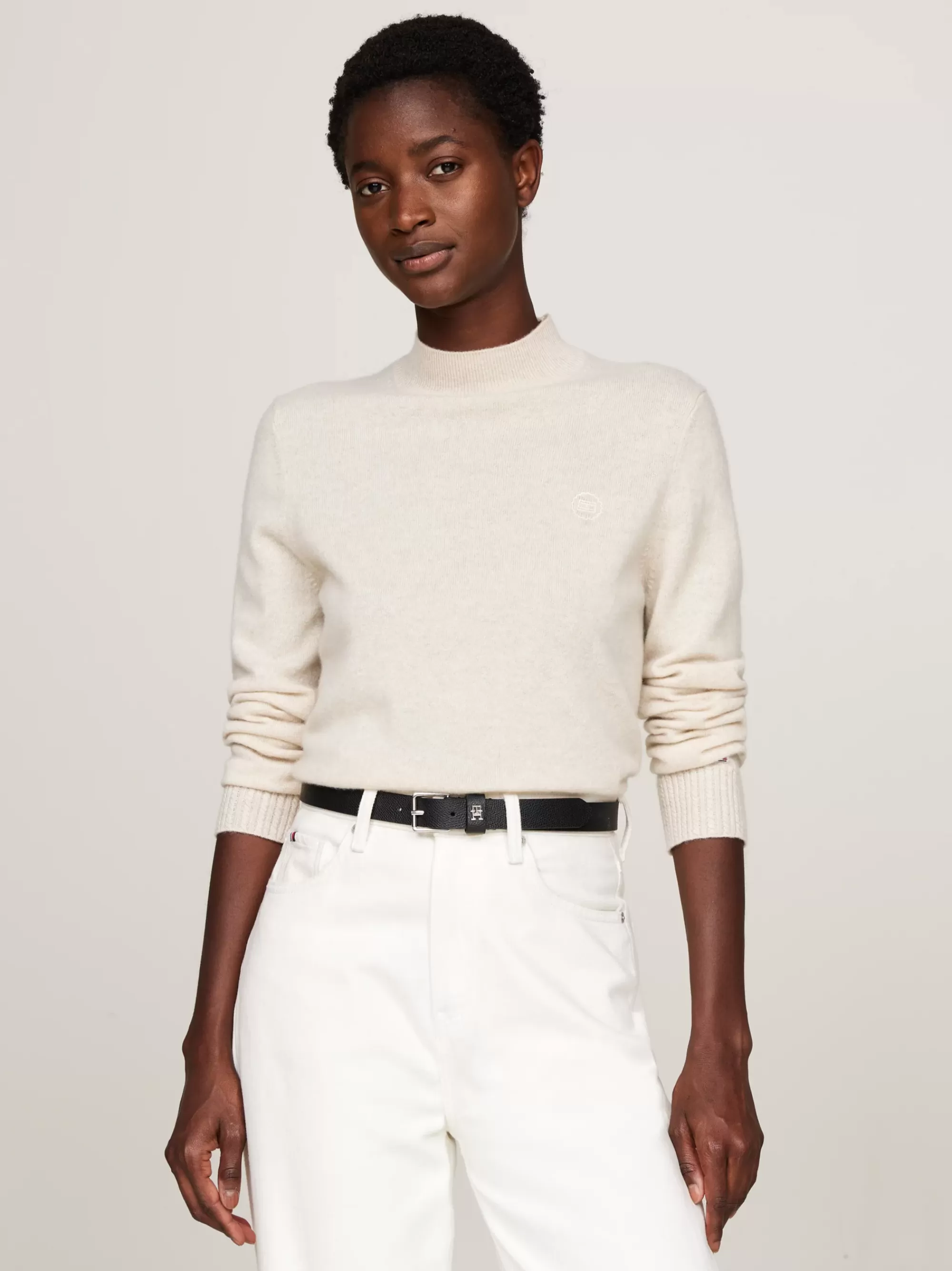 Truien | Truien & Vesten*Tommy Hilfiger Trui Van Zuiver Kasjmier Met Opstaande Hals CLASSIC BEIGE HEATHER