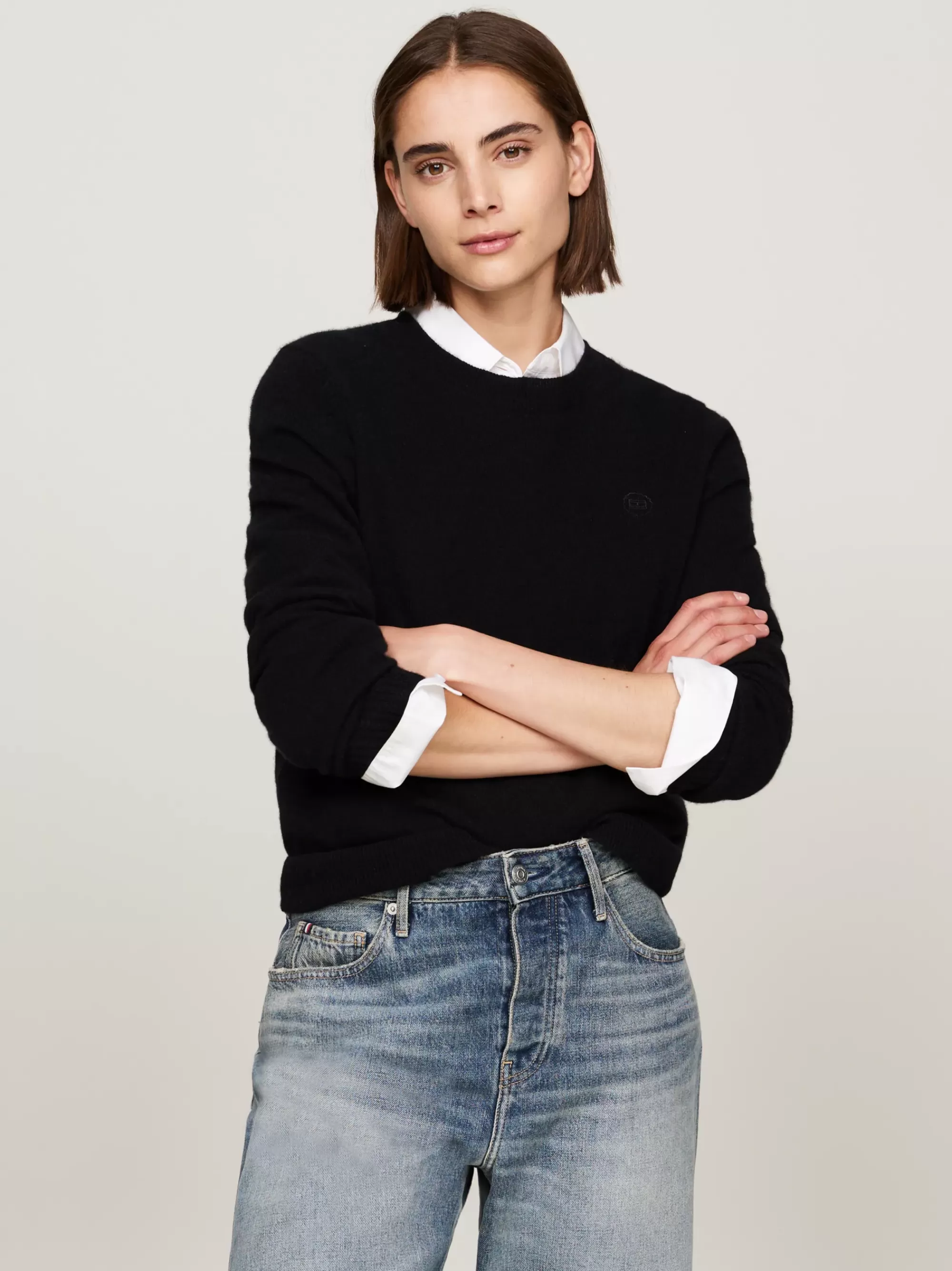 Truien Met Ronde Hals | Truien*Tommy Hilfiger Trui Van Zuivere Kasjmier Met Ronde Hals BLACK