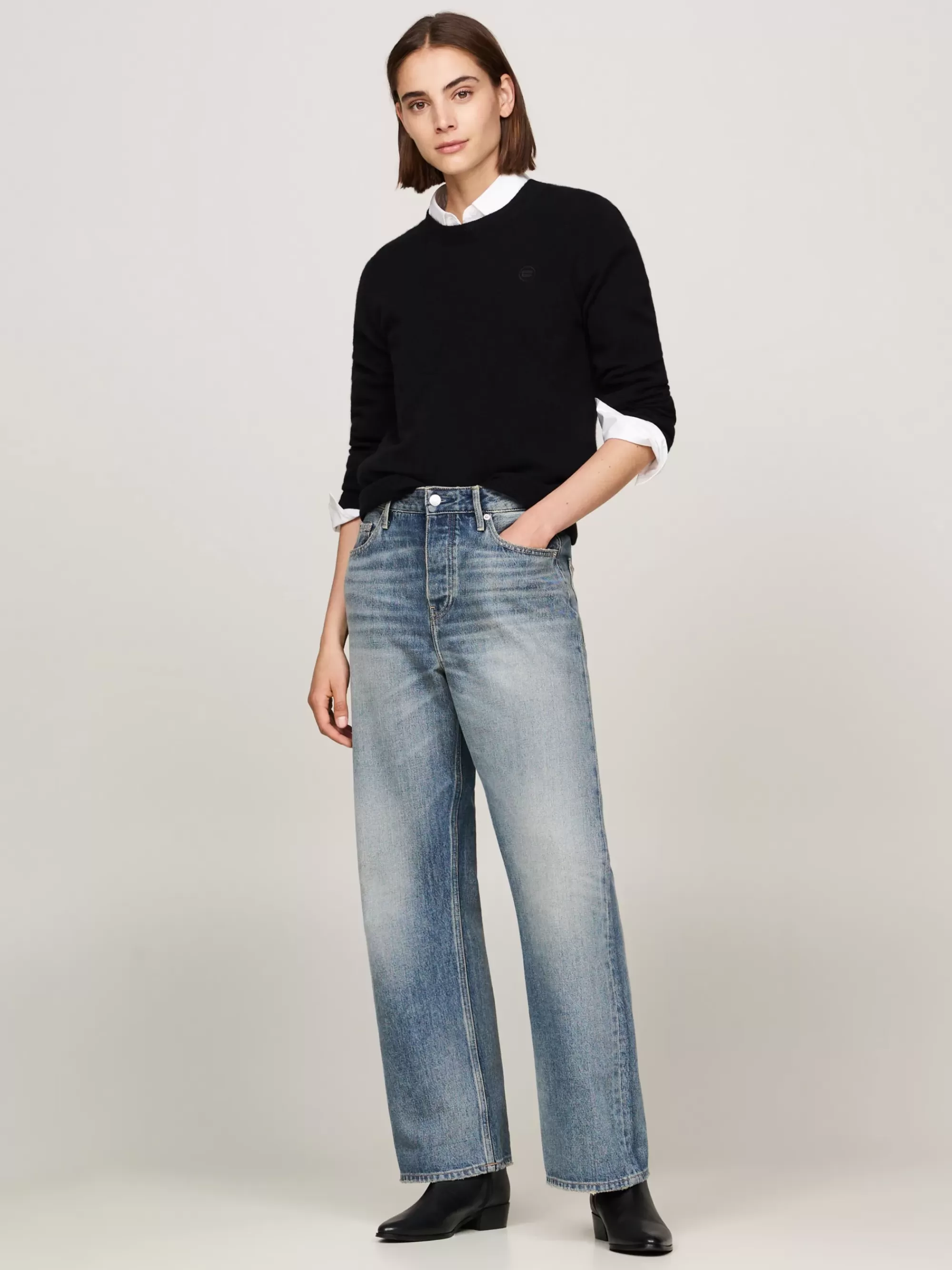 Truien Met Ronde Hals | Truien*Tommy Hilfiger Trui Van Zuivere Kasjmier Met Ronde Hals BLACK