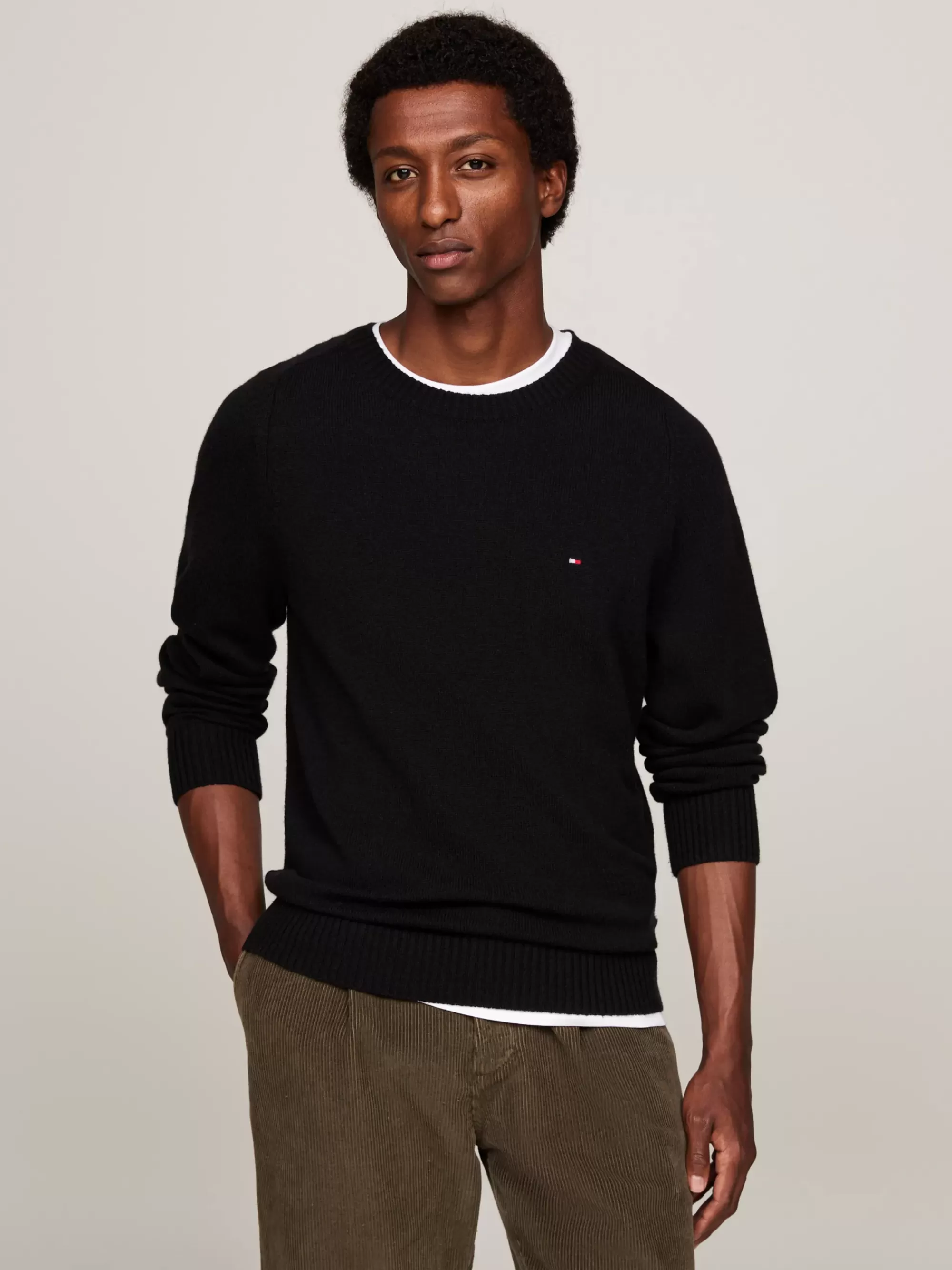 Truien Met Ronde Hals | Truien*Tommy Hilfiger Trui Van Zuivere Wol Met Ronde Hals BLACK