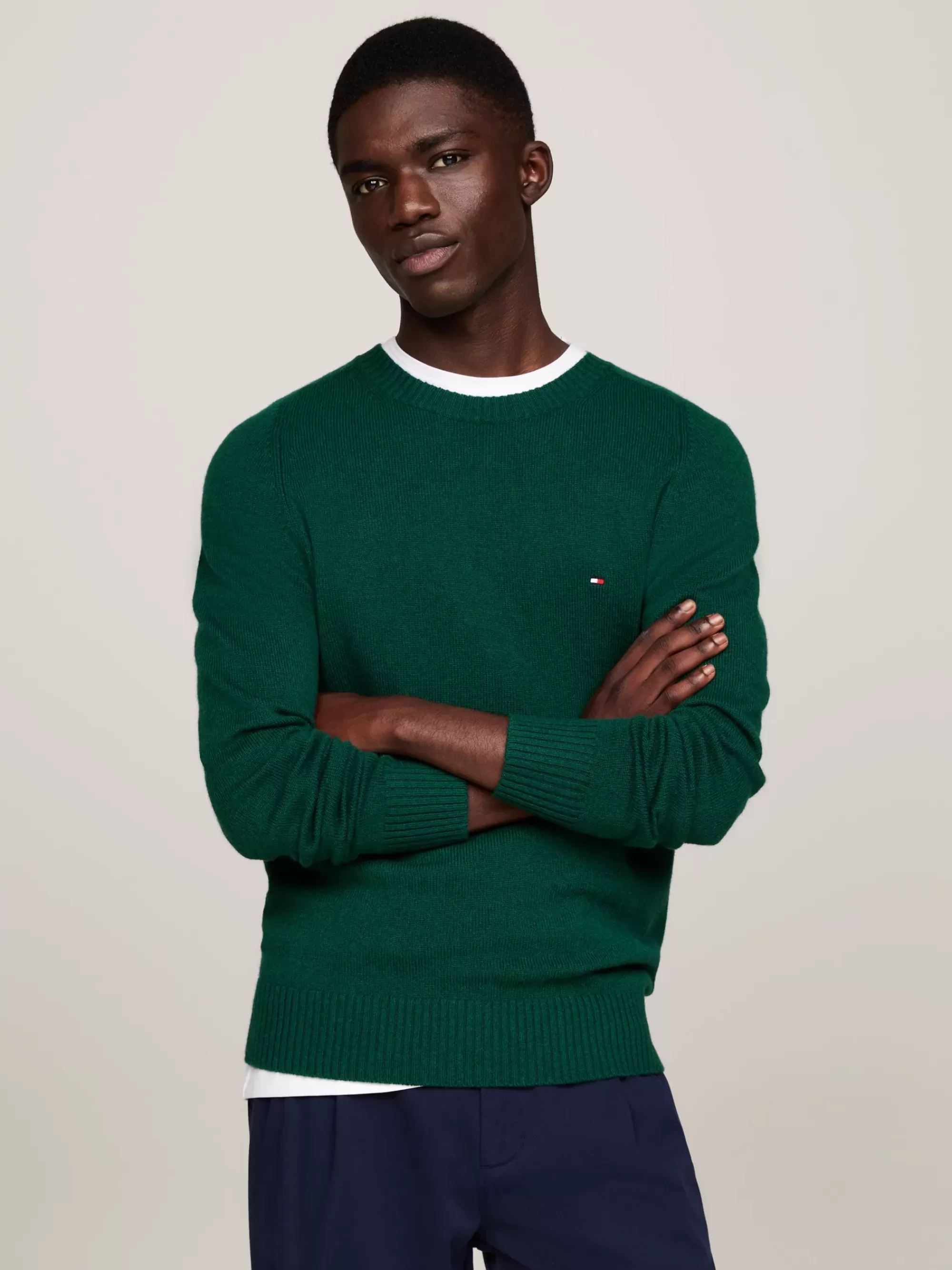 Truien Met Ronde Hals | Truien*Tommy Hilfiger Trui Van Zuivere Wol Met Ronde Hals ORNAMENTAL GREEN HEATHER