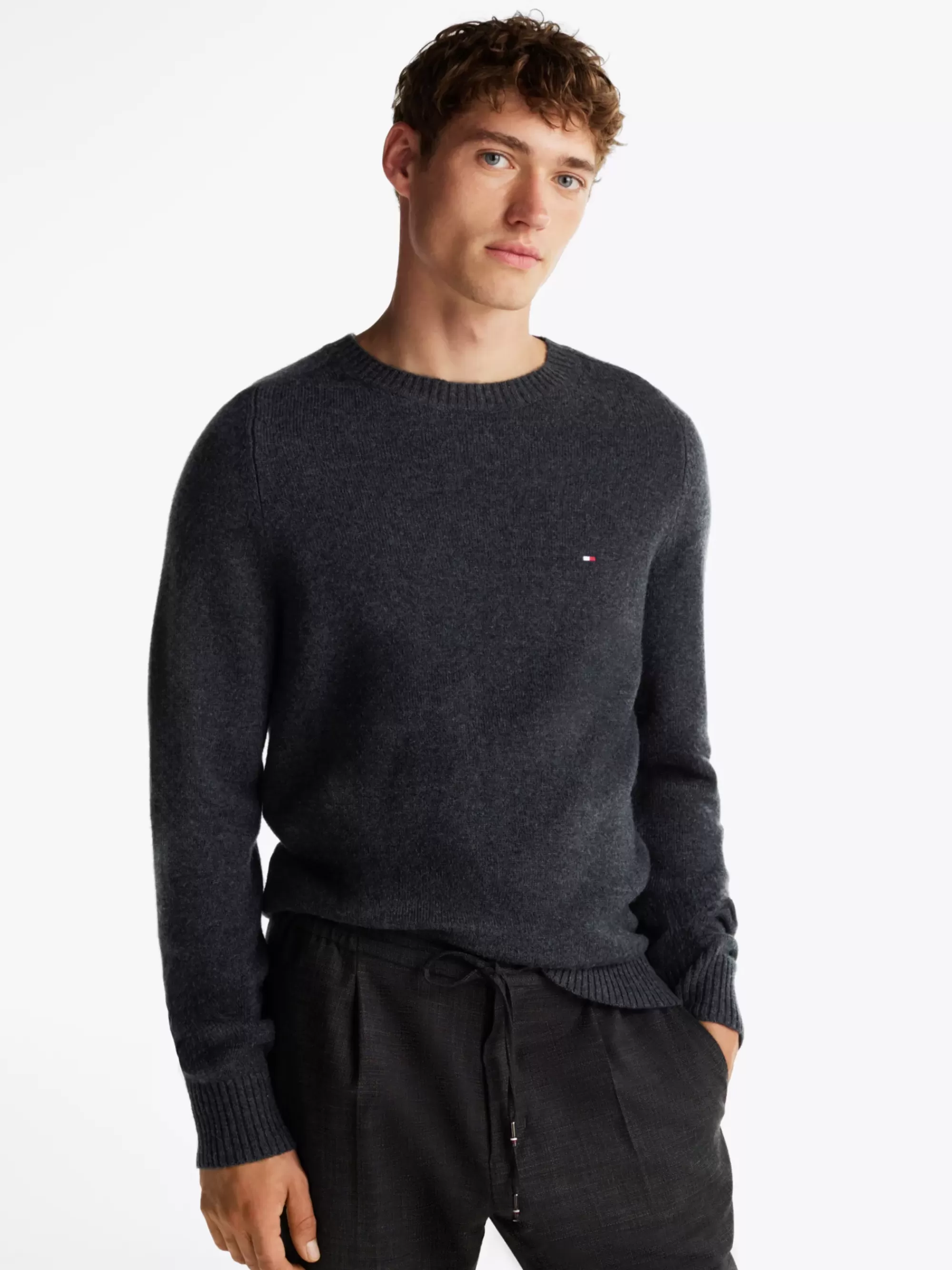 Truien Met Ronde Hals | Truien*Tommy Hilfiger Trui Van Zuivere Wol Met Ronde Hals DARK GREY HEATHER