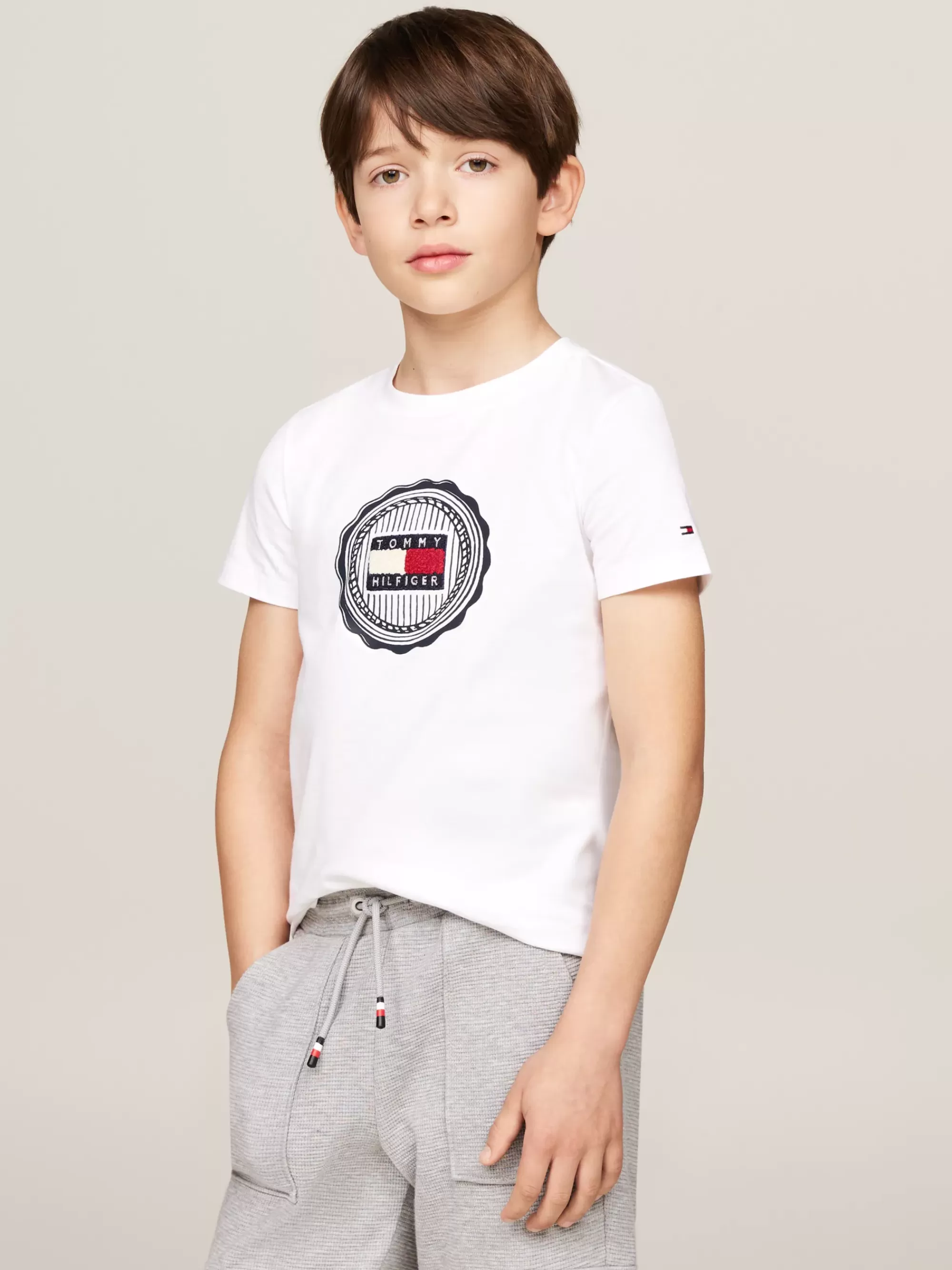 T-Shirts & Polo's*Tommy Hilfiger T-shirt Met Badstof Appliqué Met Stempellogo WHITE