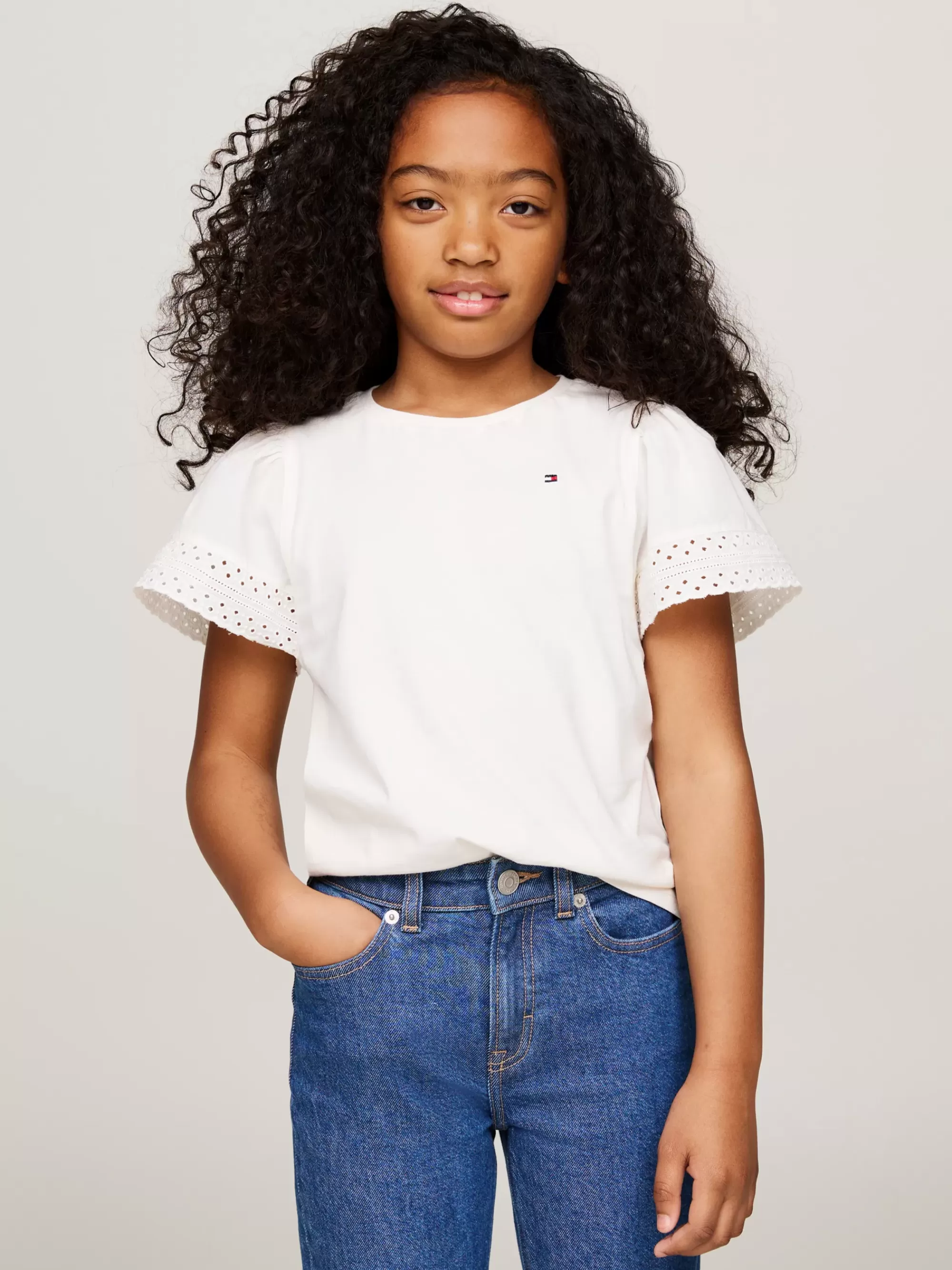 Tops & T-Shirts*Tommy Hilfiger T-shirt Met Broderie Anglaise Bij De Mouwen ANCIENT WHITE