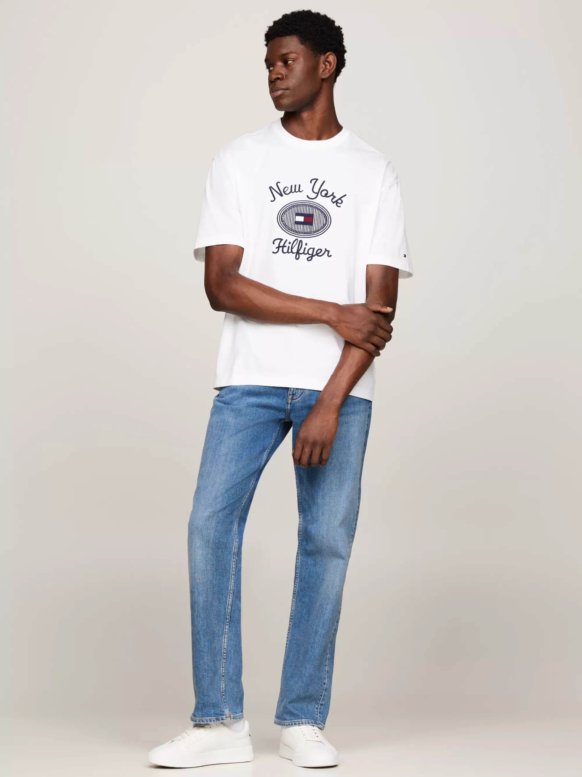 T-Shirts*Tommy Hilfiger T-shirt Met Geborduurd NYC-logo WHITE