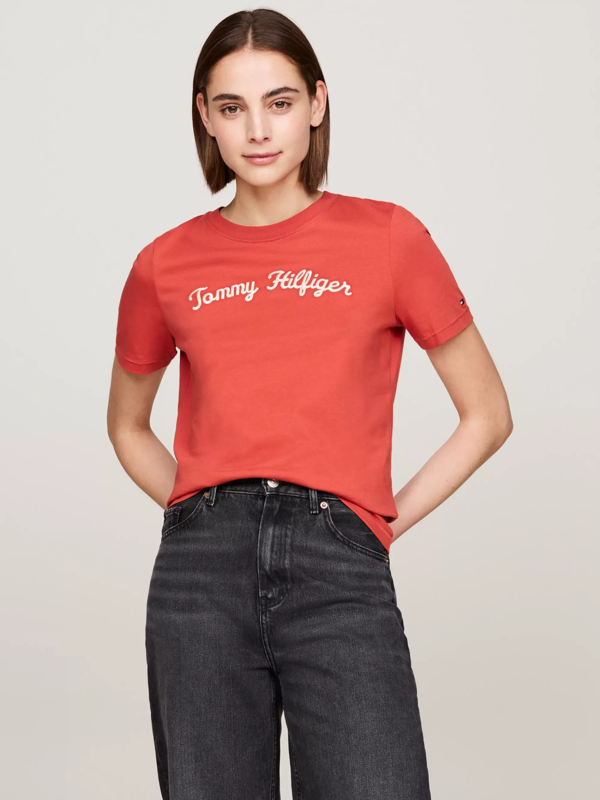 T-Shirts*Tommy Hilfiger T-shirt Met Geborduurd Scriptlogo TERRA RED