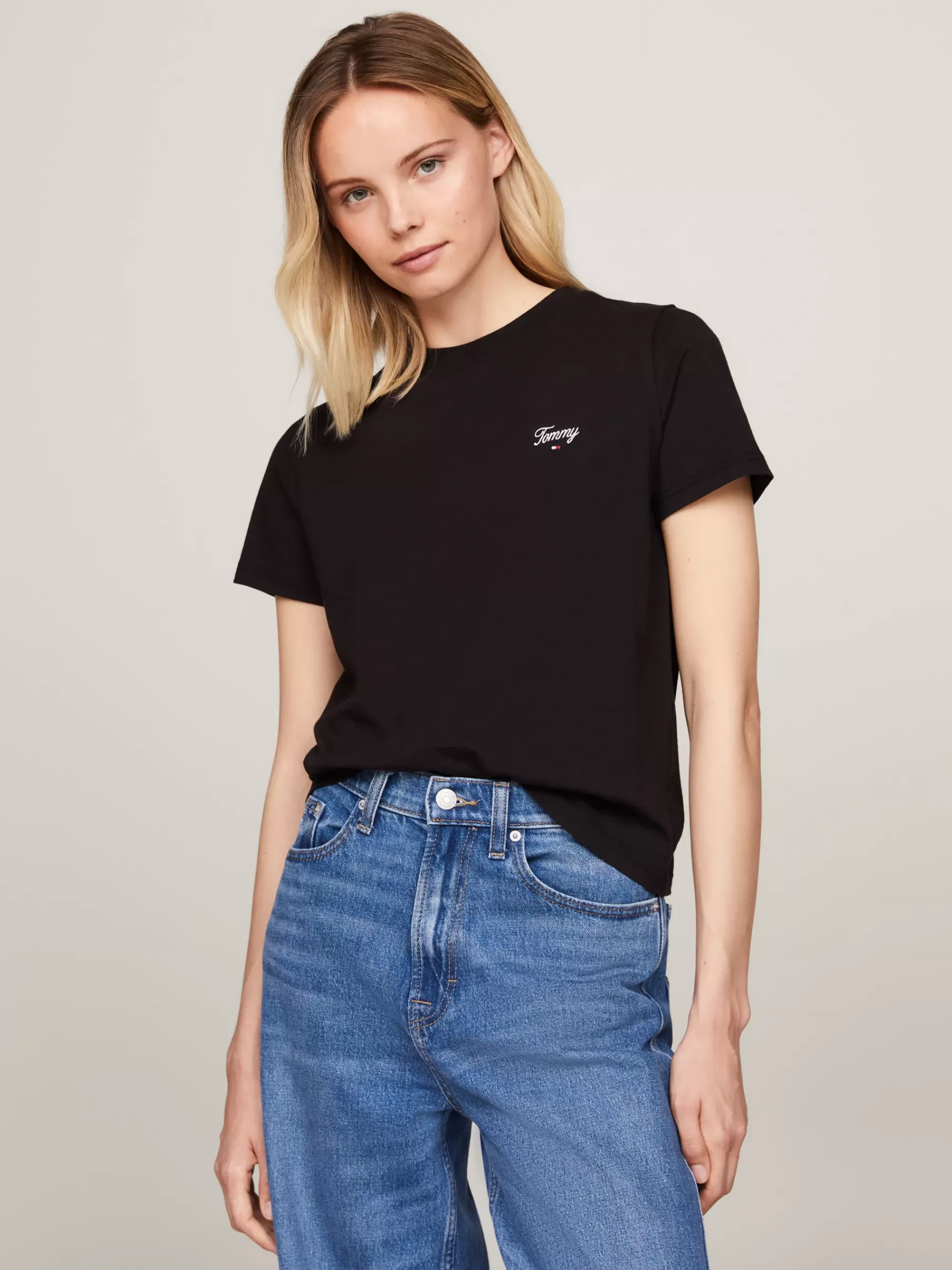 T-Shirts*Tommy Hilfiger T-shirt Met Geborduurd Scriptlogo BLACK