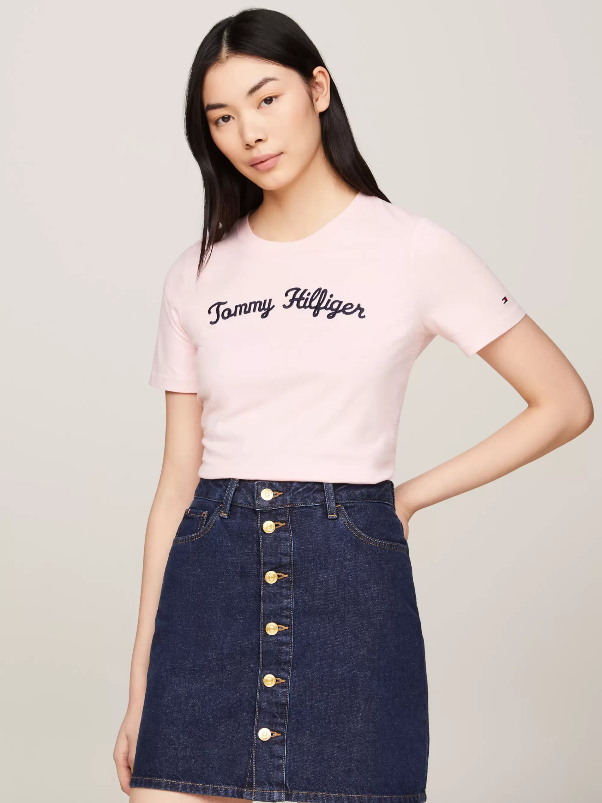 T-Shirts*Tommy Hilfiger T-shirt Met Geborduurd Scriptlogo DELICATE PINK