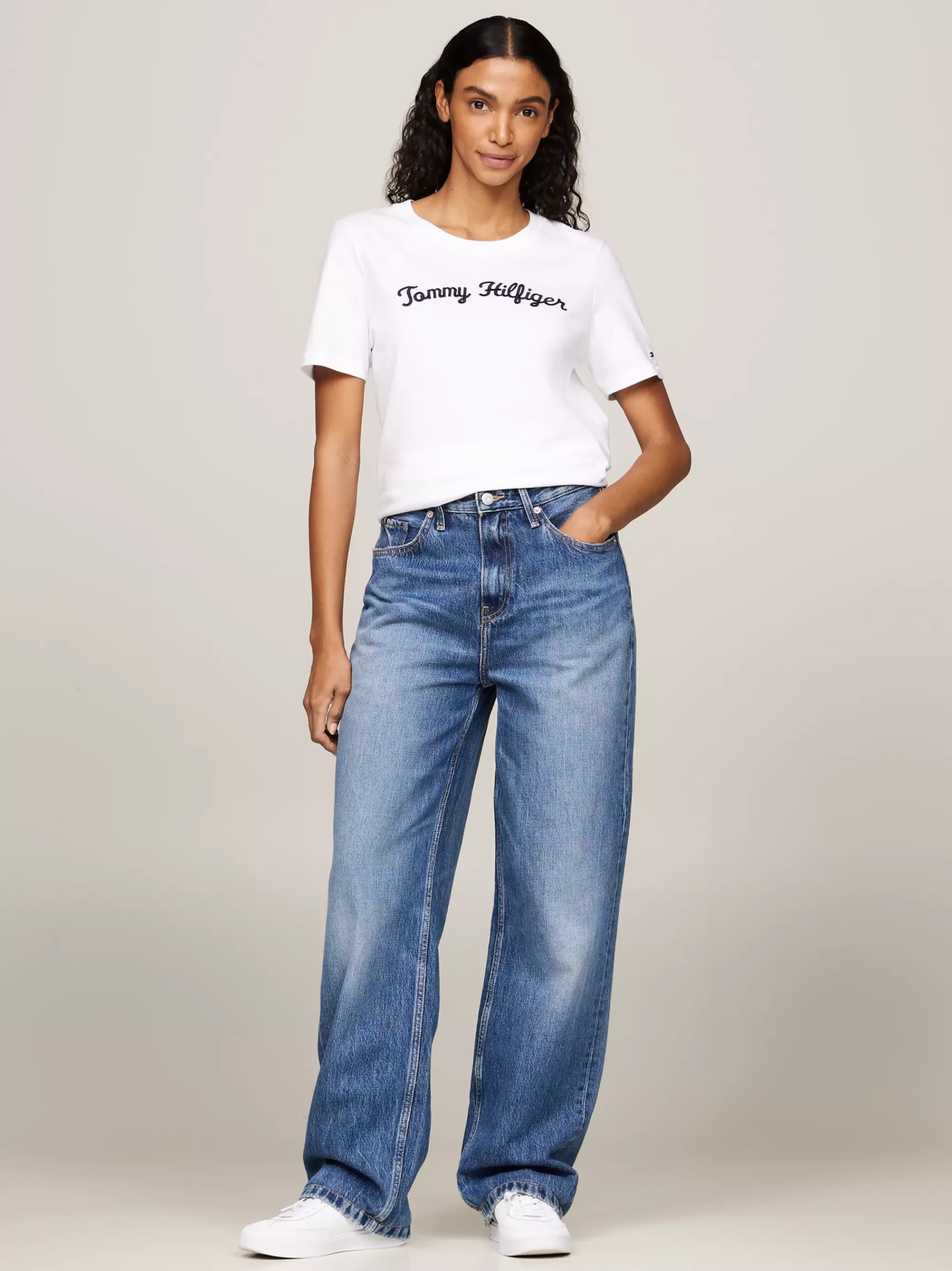 T-Shirts*Tommy Hilfiger T-shirt Met Geborduurd Scriptlogo TH OPTIC WHITE