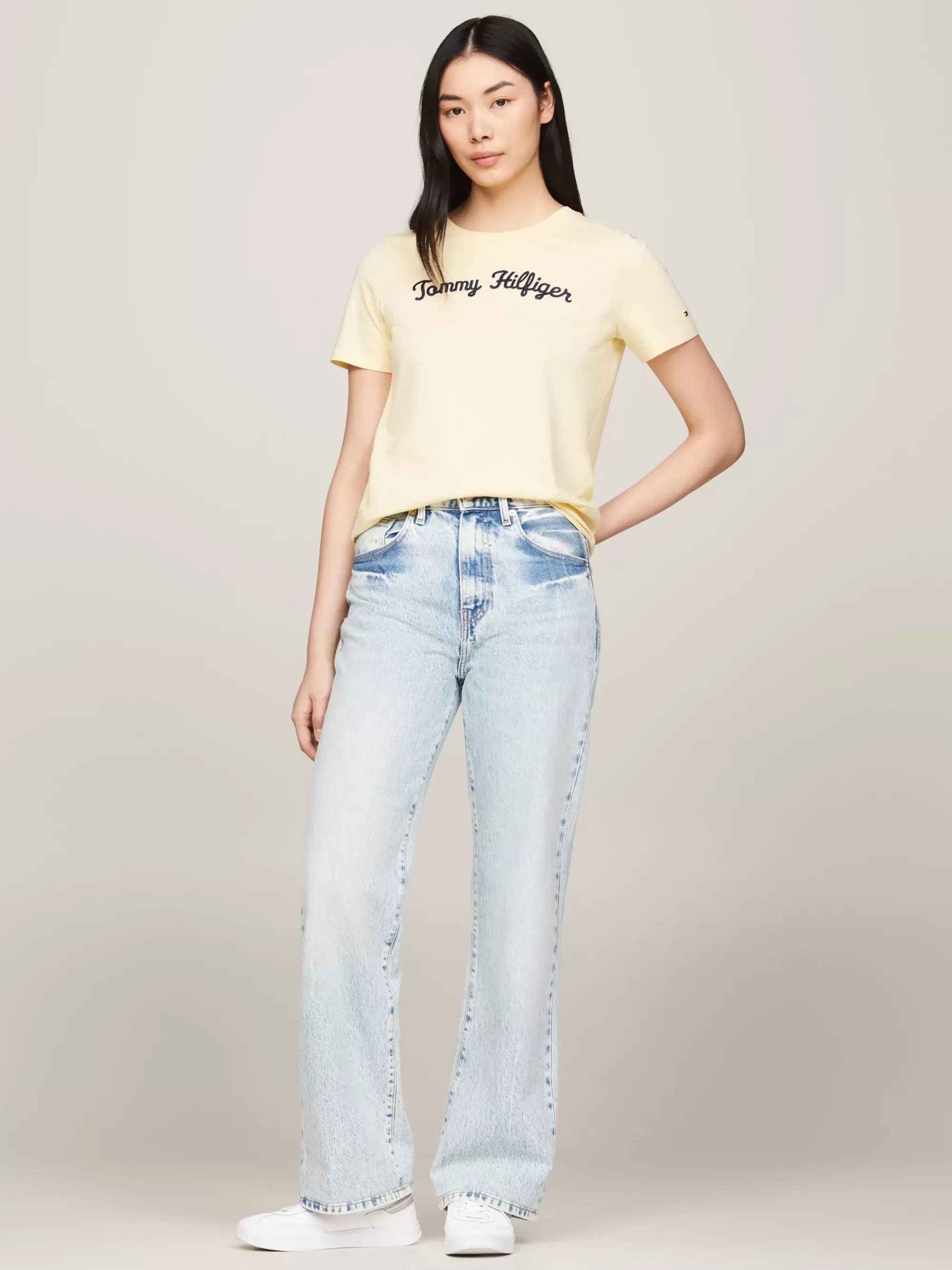 T-Shirts*Tommy Hilfiger T-shirt Met Geborduurd Scriptlogo LEMON ZEST