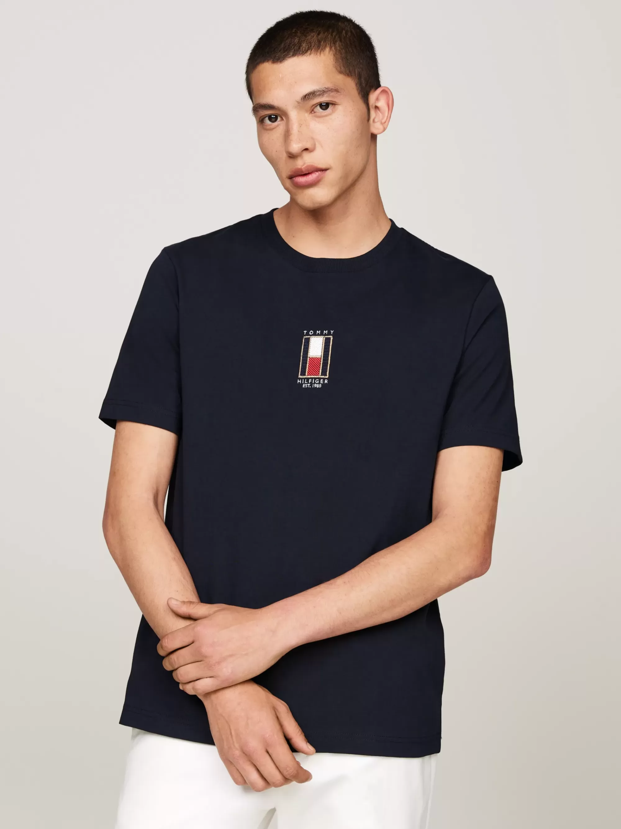 T-Shirts*Tommy Hilfiger T-shirt Met Geborduurde Verticale Vlag DESERT SKY