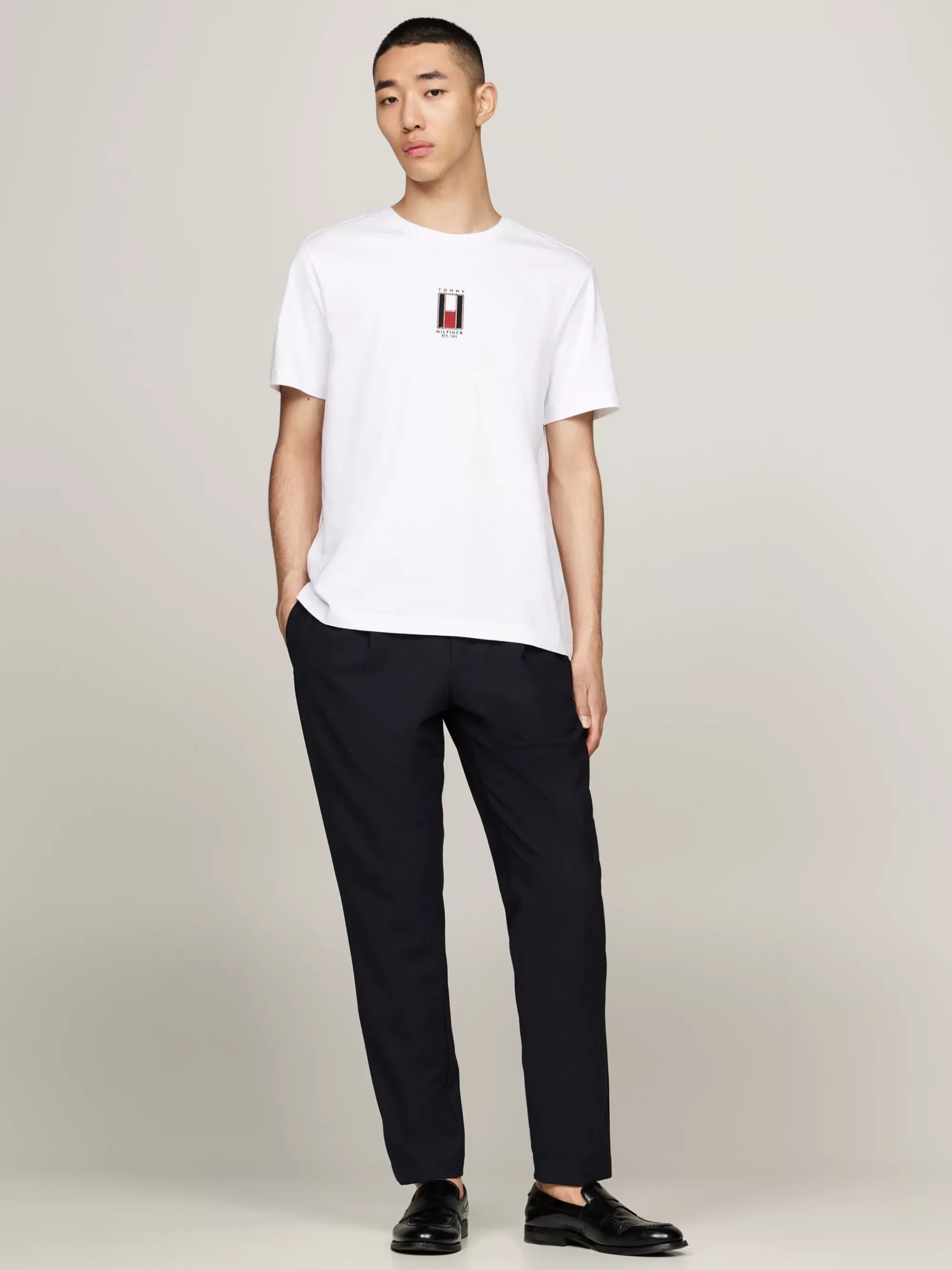 T-Shirts*Tommy Hilfiger T-shirt Met Geborduurde Verticale Vlag WHITE
