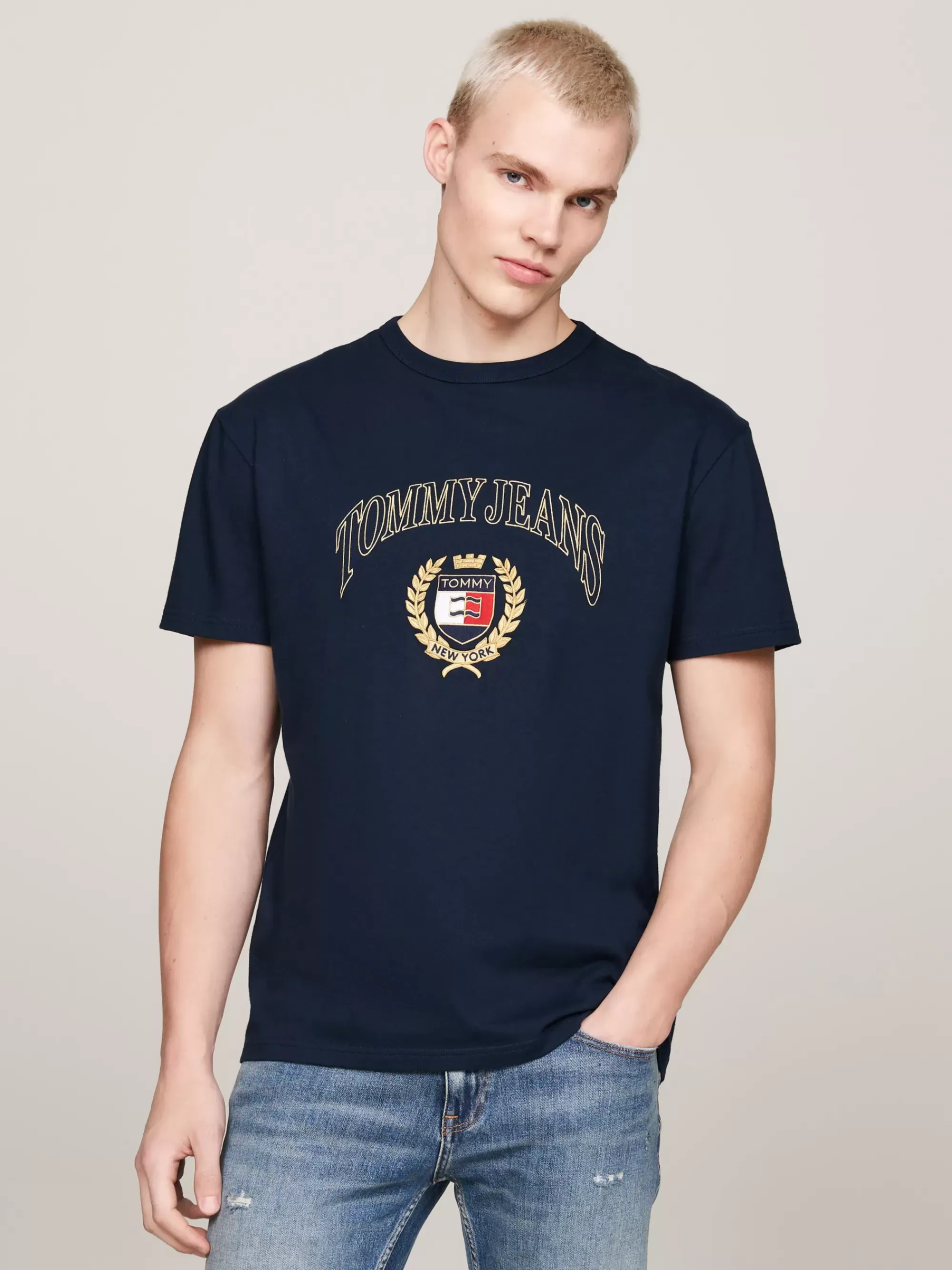 T-Shirts*Tommy Hilfiger T-shirt Met Ronde Hals En Geborduurd Embleem DARK NIGHT NAVY