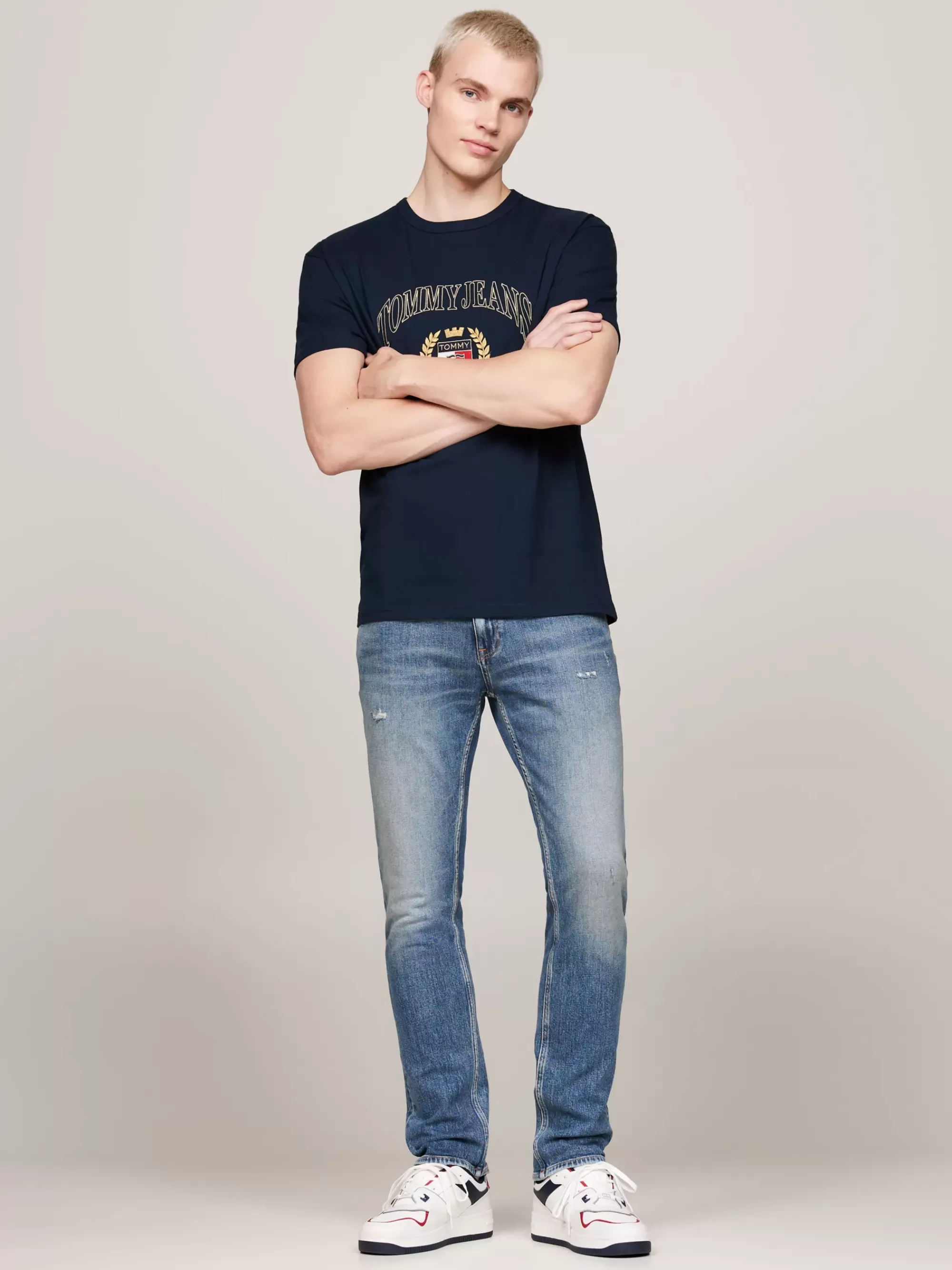 T-Shirts*Tommy Hilfiger T-shirt Met Ronde Hals En Geborduurd Embleem DARK NIGHT NAVY