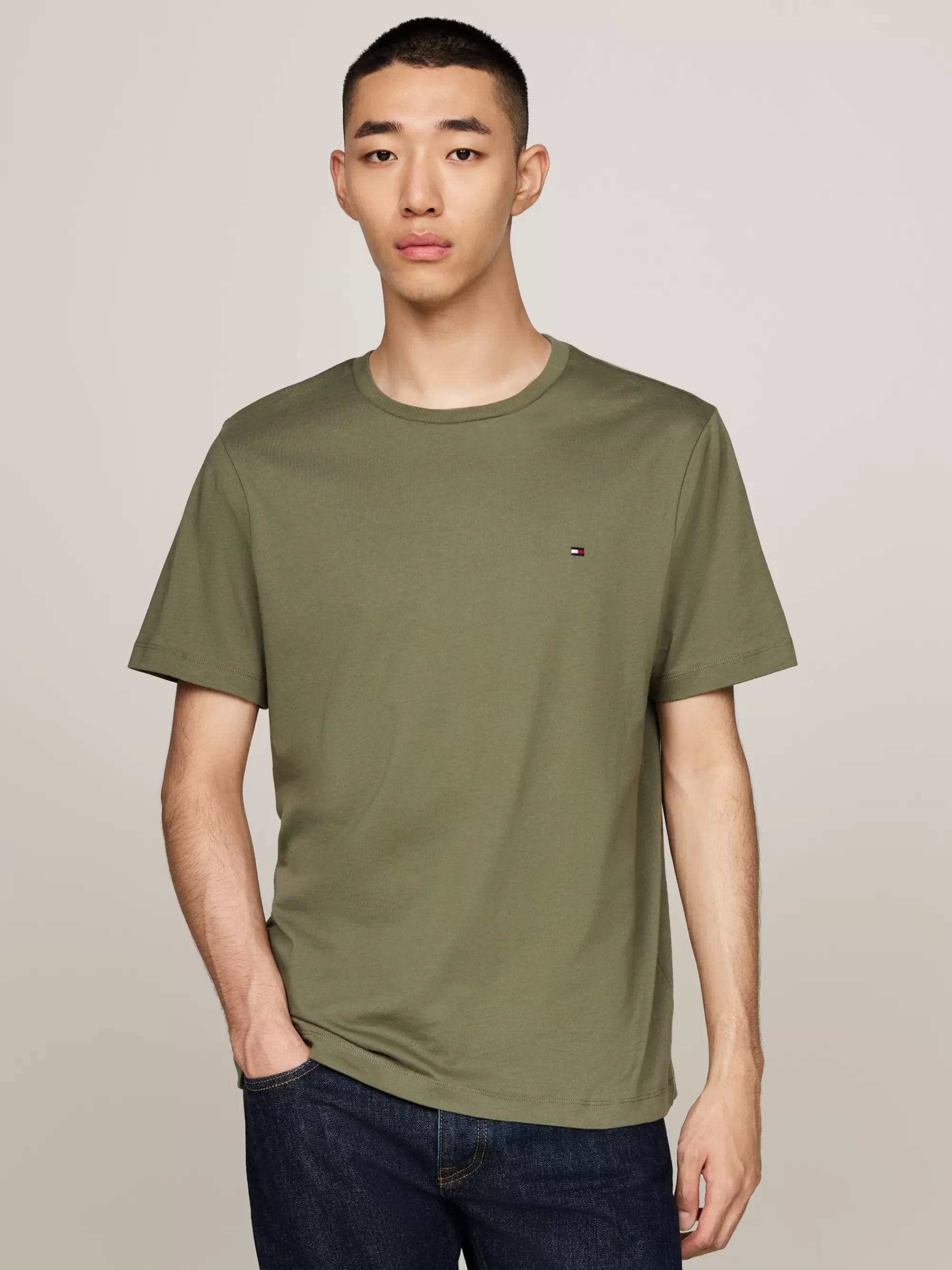 T-Shirts*Tommy Hilfiger T-shirt Met Ronde Hals En Geborduurde Vlag BATTLE GREEN