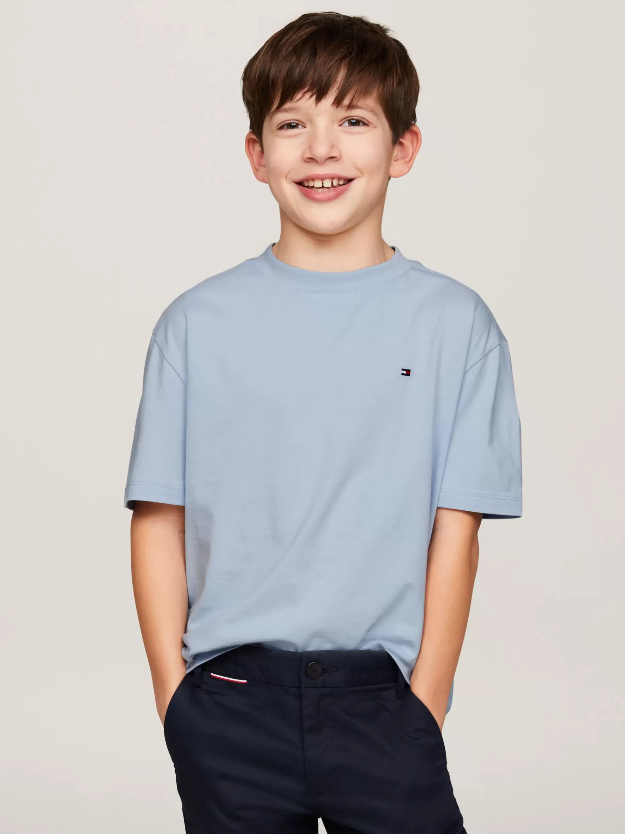 T-Shirts & Polo's*Tommy Hilfiger T-shirt Met Ronde Hals En Geborduurde Vlag BREEZY BLUE