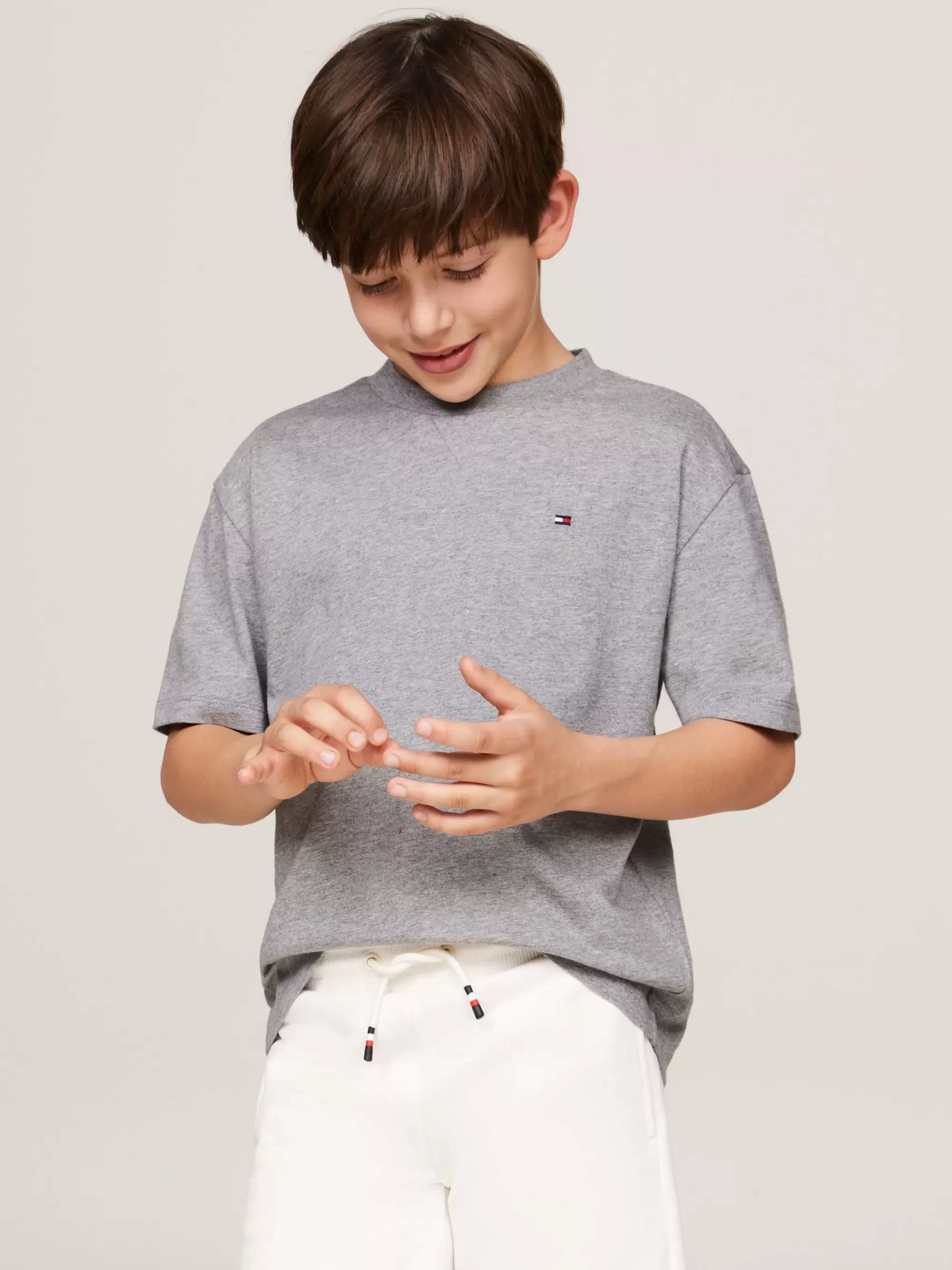 T-Shirts & Polo's*Tommy Hilfiger T-shirt Met Ronde Hals En Geborduurde Vlag MEDIUM GREY