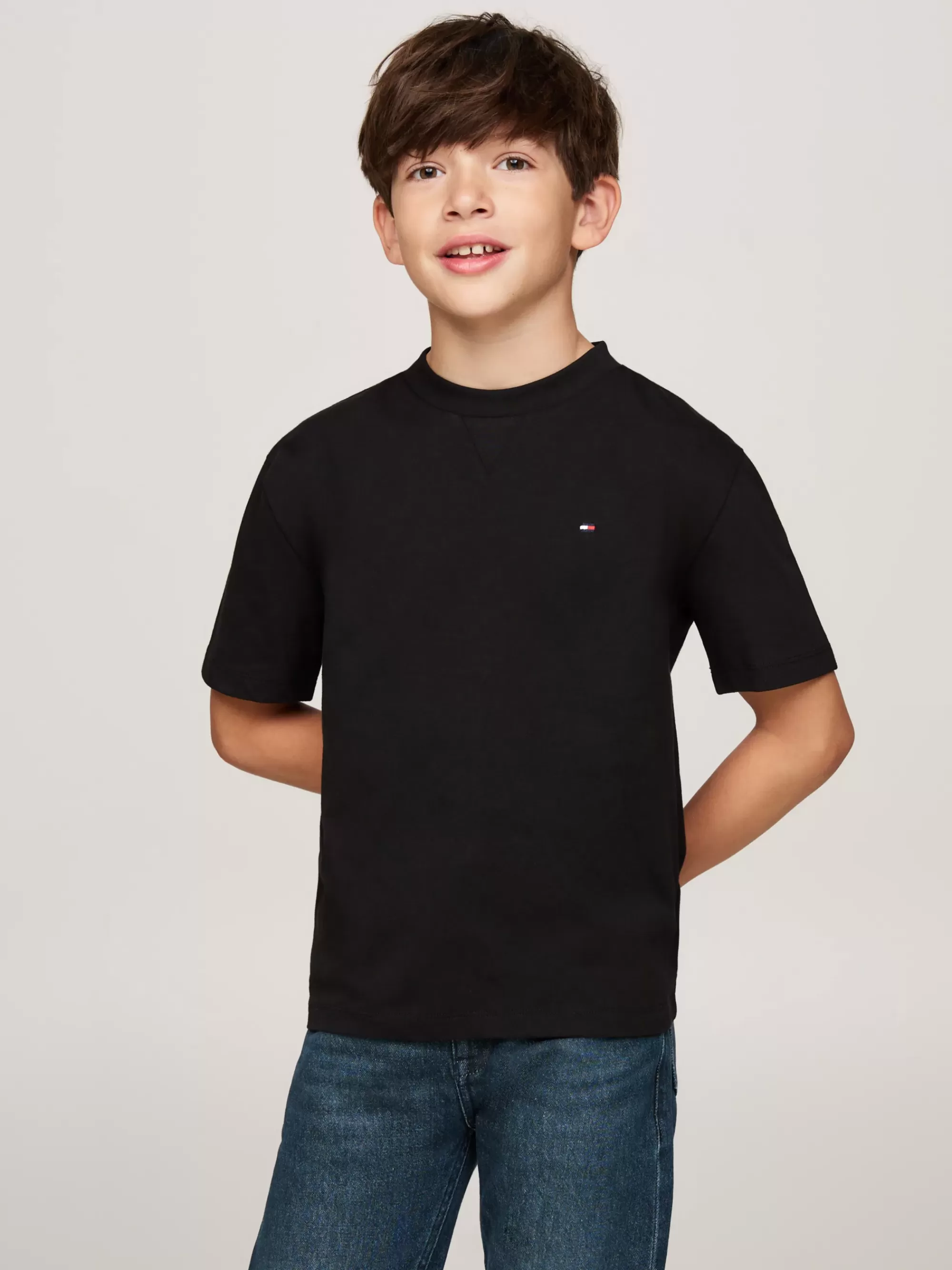 T-Shirts & Polo's*Tommy Hilfiger T-shirt Met Ronde Hals En Geborduurde Vlag BLACK