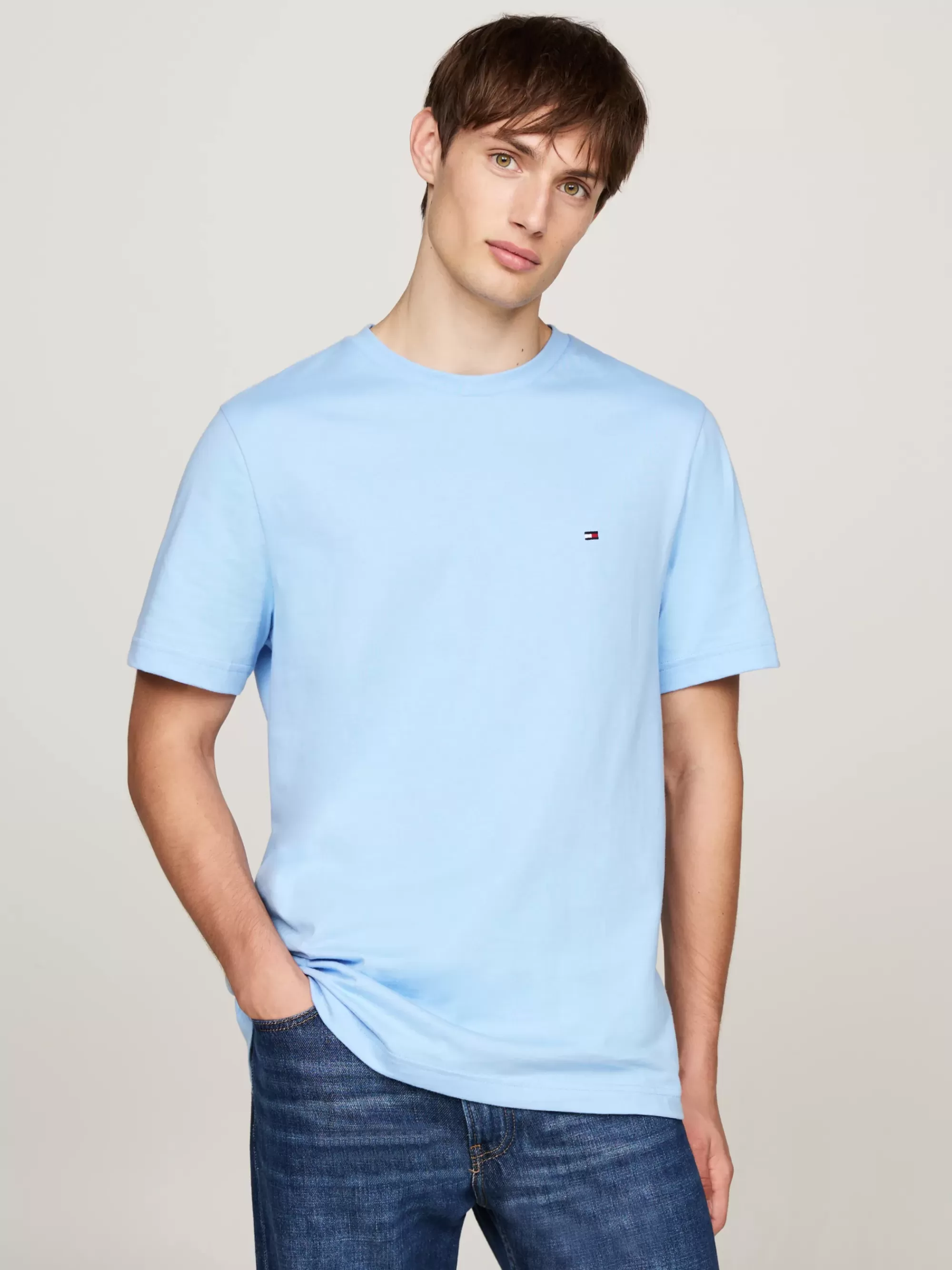 T-Shirts*Tommy Hilfiger T-shirt Met Ronde Hals En Geborduurde Vlag VESSEL BLUE