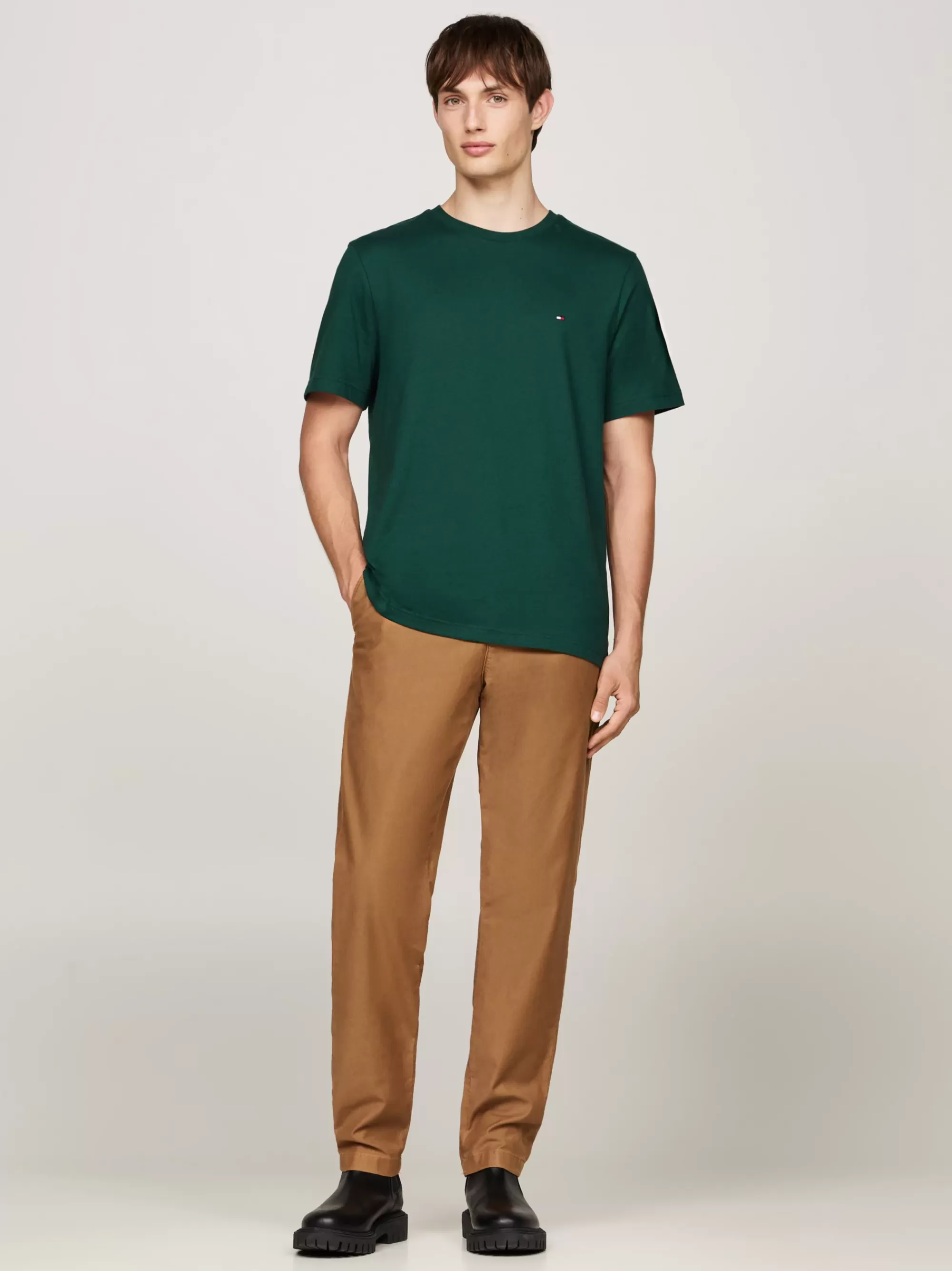 T-Shirts*Tommy Hilfiger T-shirt Met Ronde Hals En Geborduurde Vlag ORNAMENTAL GREEN