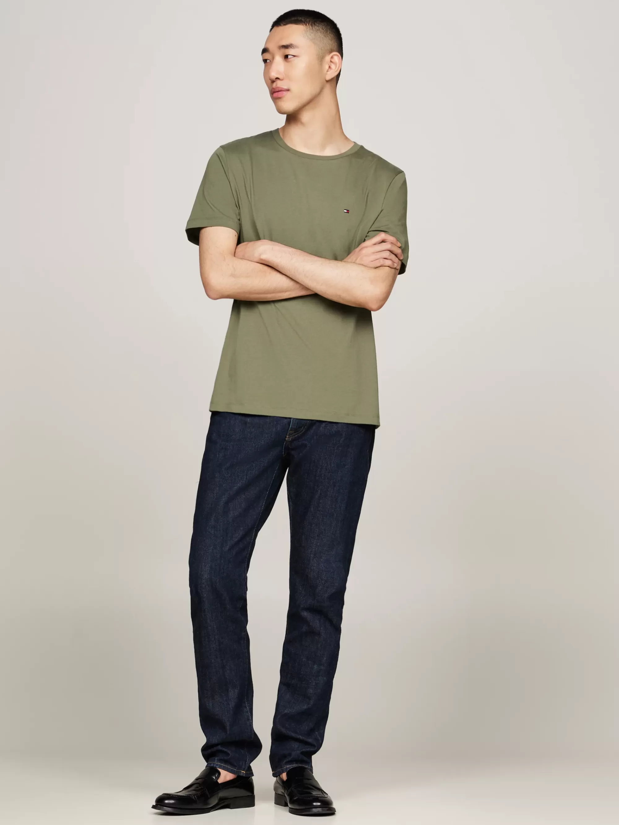 T-Shirts*Tommy Hilfiger T-shirt Met Ronde Hals En Geborduurde Vlag BATTLE GREEN