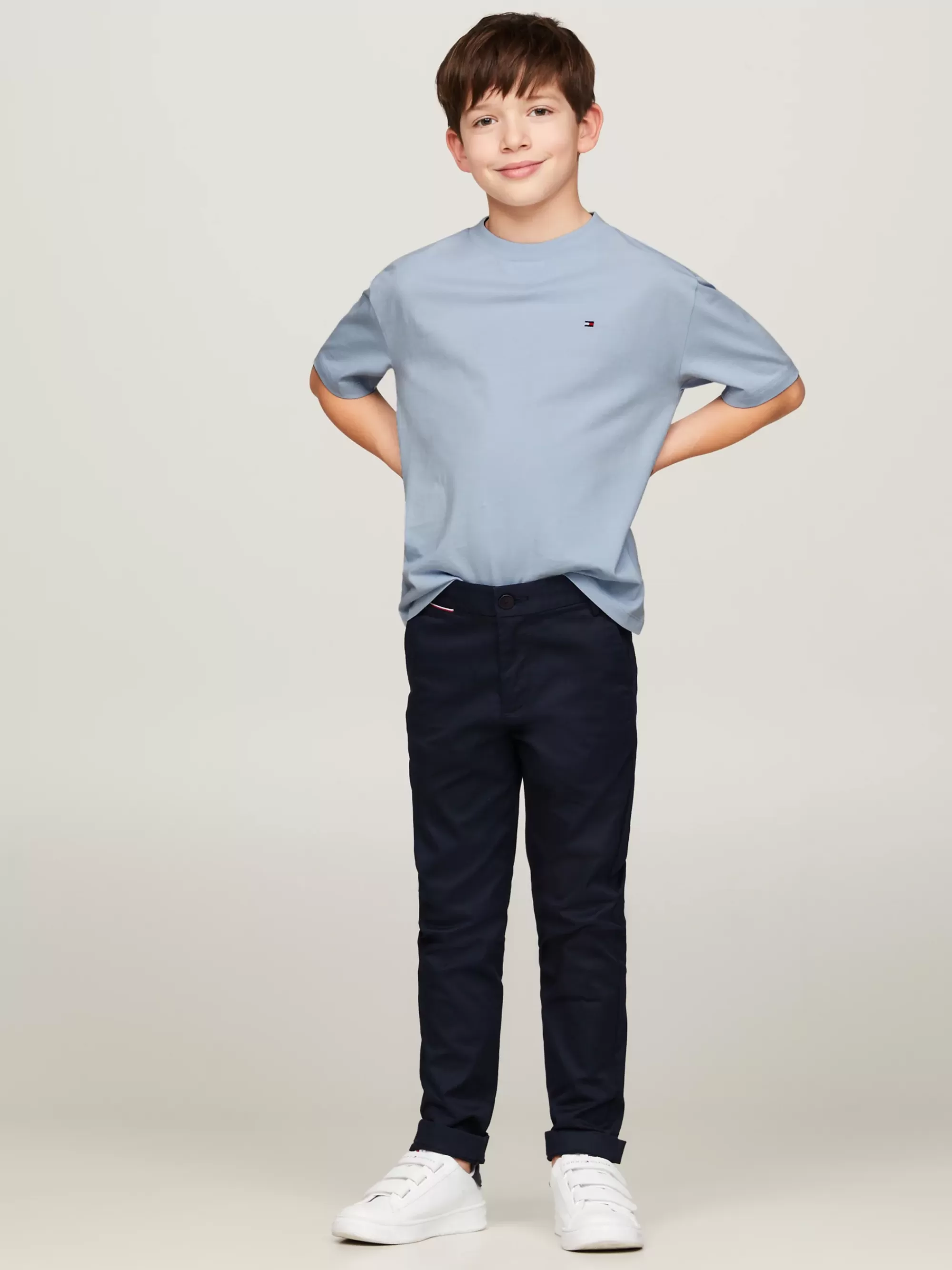 T-Shirts & Polo's*Tommy Hilfiger T-shirt Met Ronde Hals En Geborduurde Vlag BREEZY BLUE