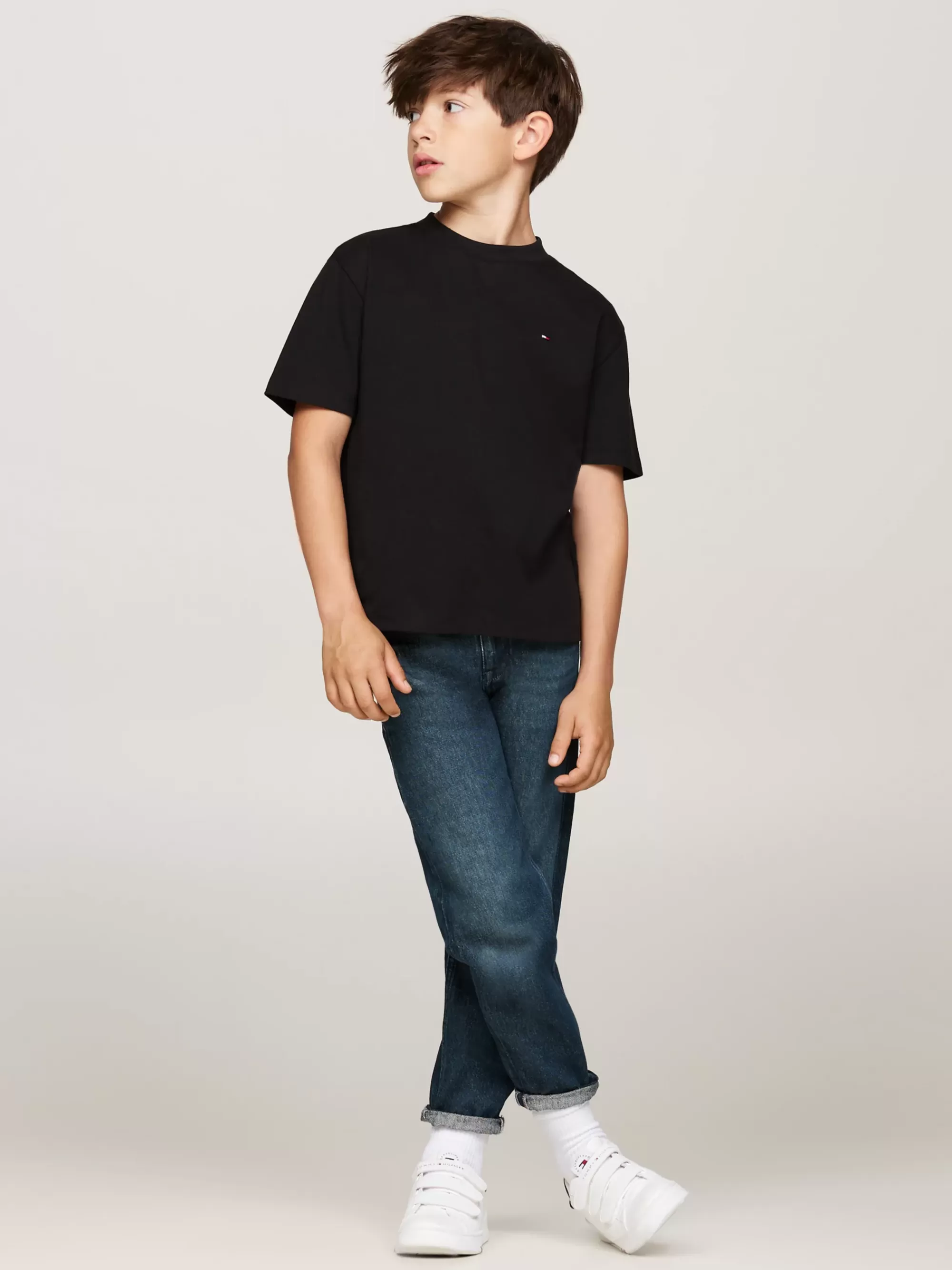 T-Shirts & Polo's*Tommy Hilfiger T-shirt Met Ronde Hals En Geborduurde Vlag BLACK