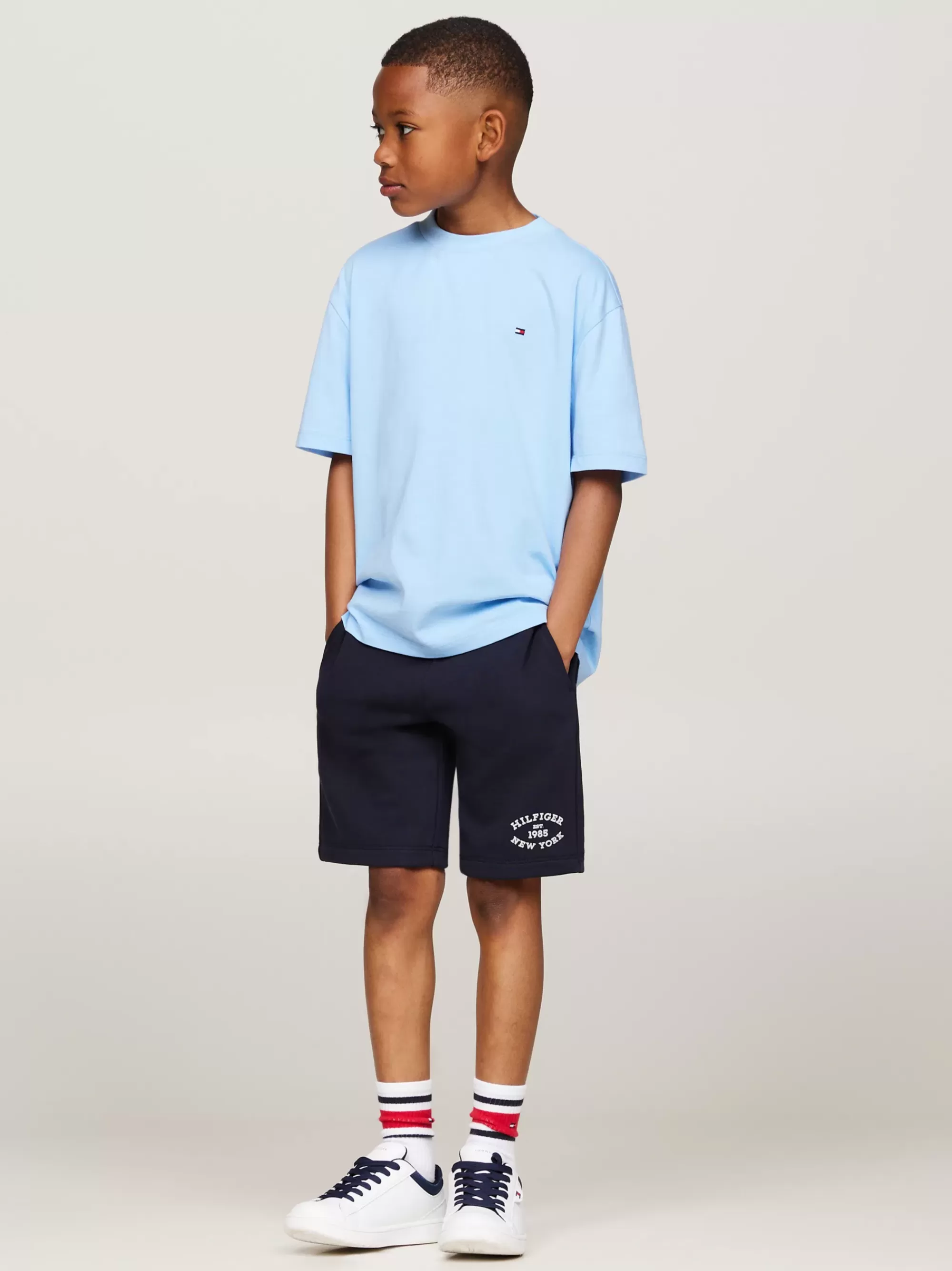 T-Shirts & Polo's*Tommy Hilfiger T-shirt Met Ronde Hals En Geborduurde Vlag VESSEL BLUE