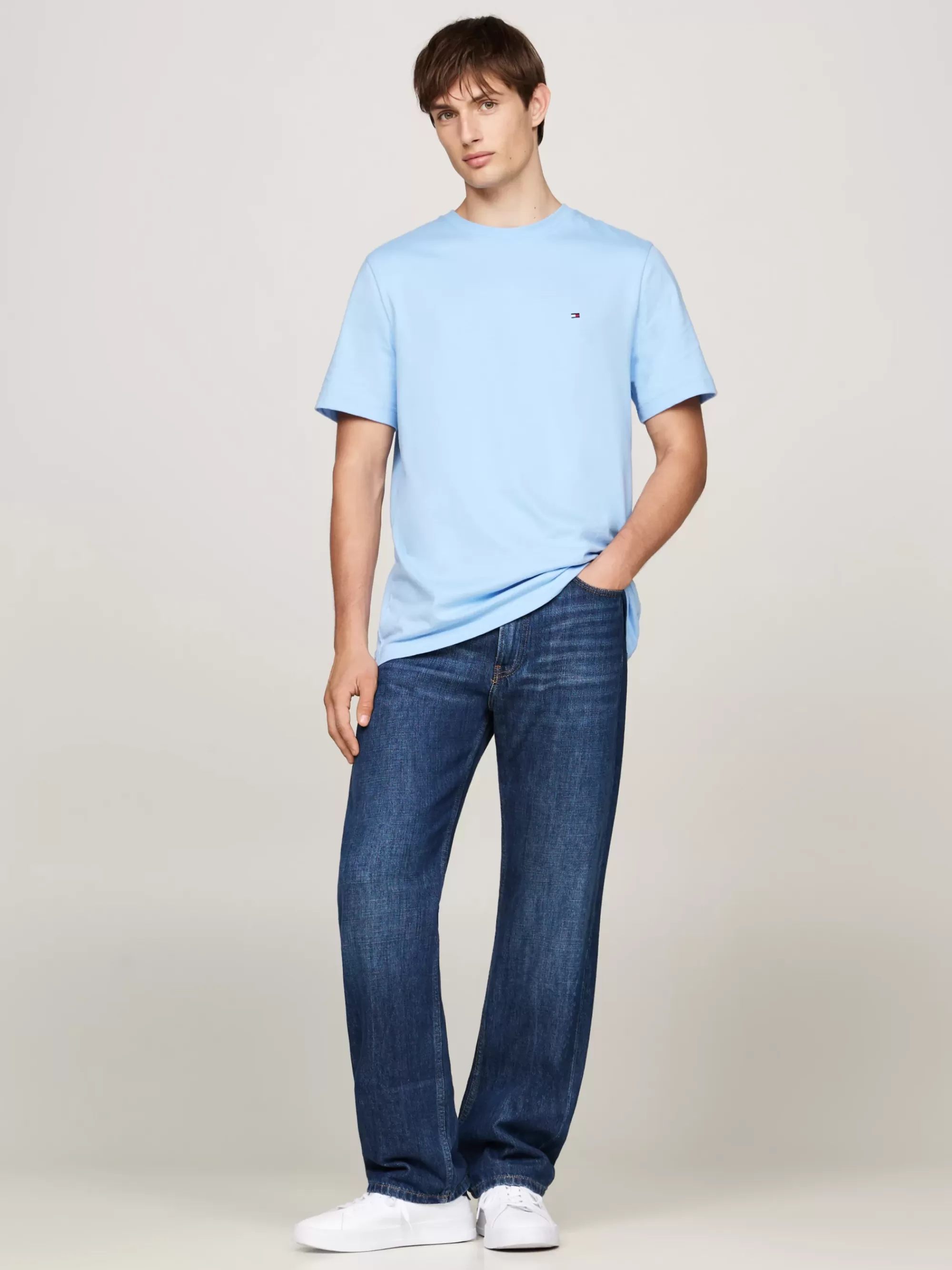 T-Shirts*Tommy Hilfiger T-shirt Met Ronde Hals En Geborduurde Vlag VESSEL BLUE
