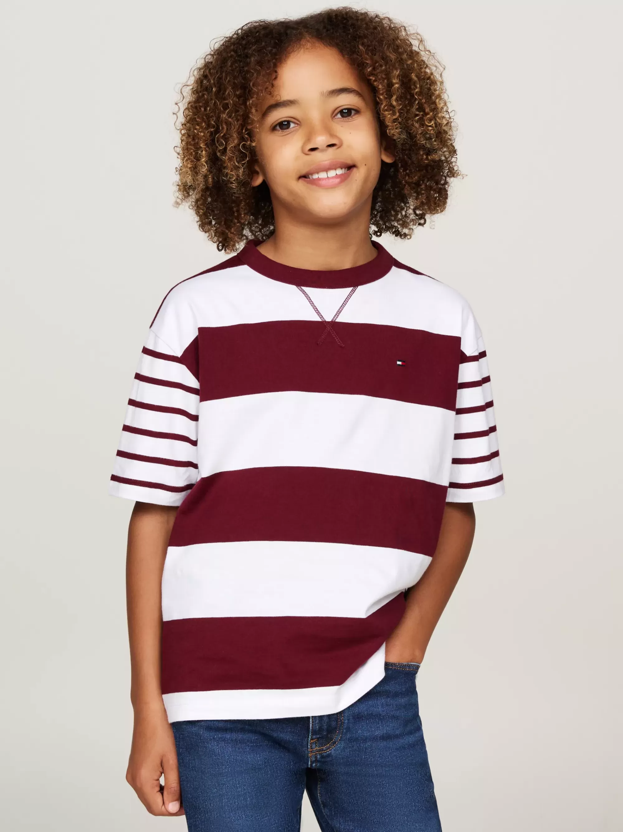 T-Shirts & Polo's*Tommy Hilfiger T-shirt Met Ronde Hals En Gemengde Streep DEEP ROUGE / WHITE