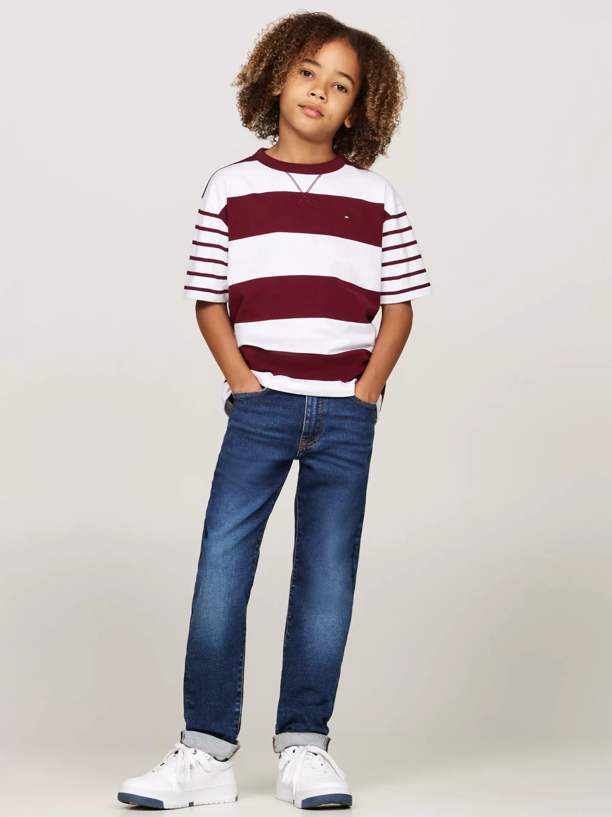 T-Shirts & Polo's*Tommy Hilfiger T-shirt Met Ronde Hals En Gemengde Streep DEEP ROUGE / WHITE
