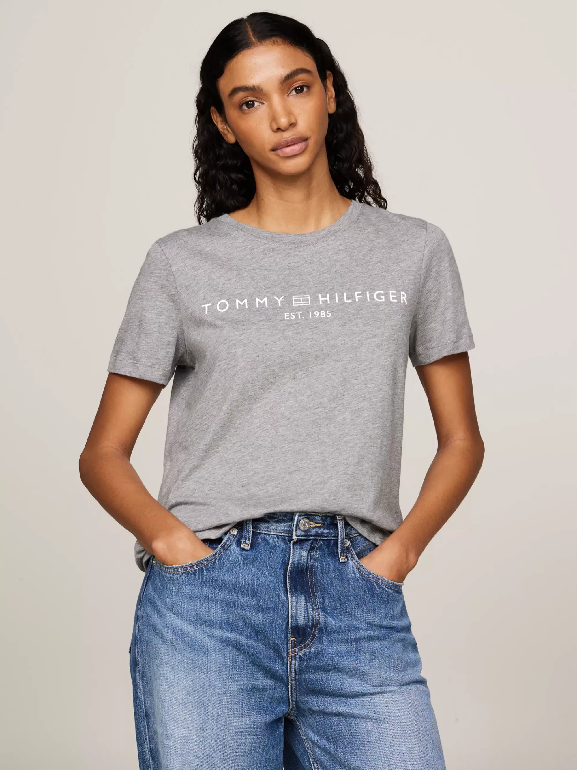 T-Shirts*Tommy Hilfiger T-shirt Met Ronde Hals En Logo MEDIUM HEATHER GREY