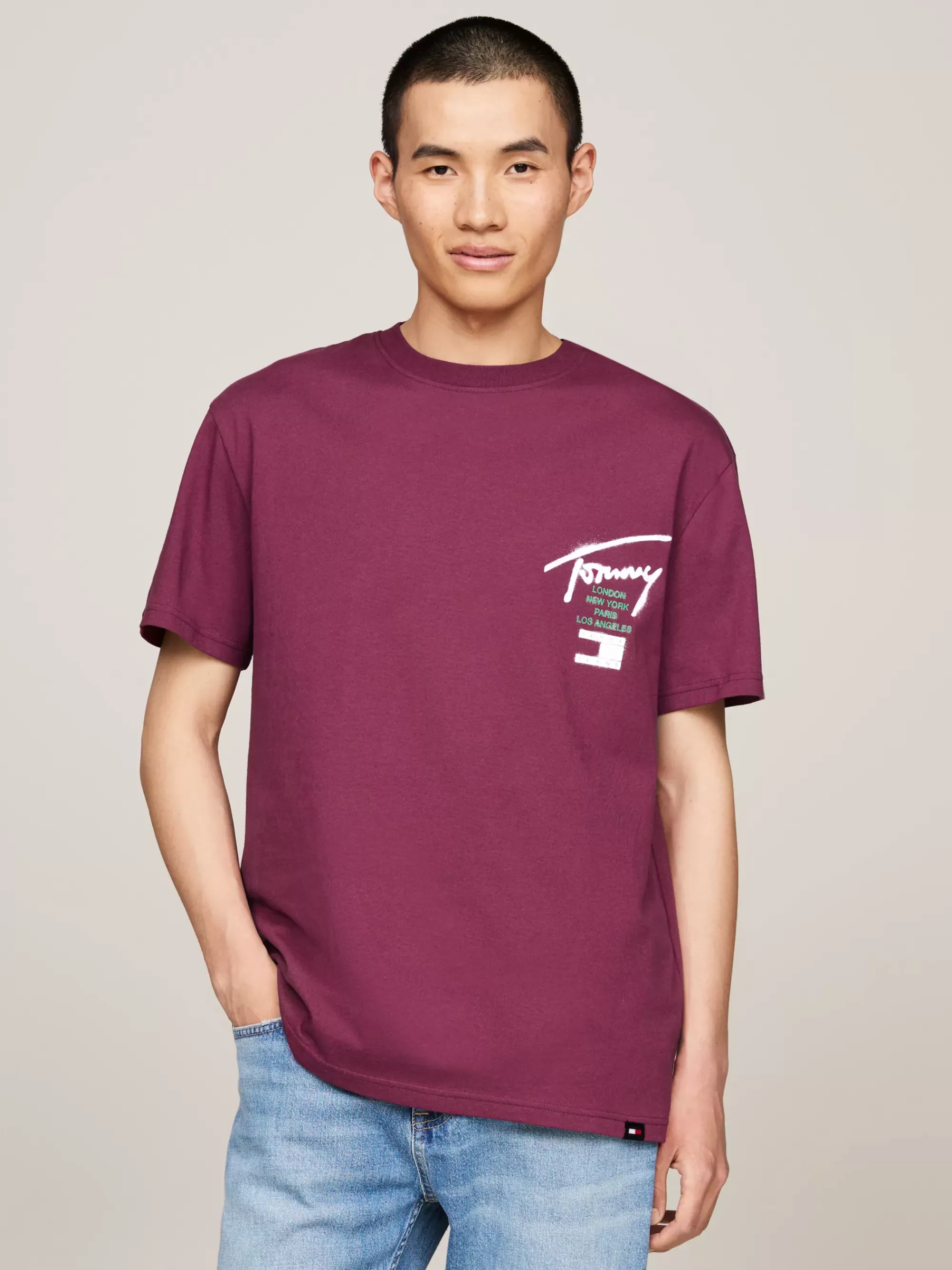 Plus Size Kleding & Inclusieve Maten | T-Shirts*Tommy Hilfiger T-shirt Met Ronde Hals En Logo Op De Rug VALLEY GRAPE
