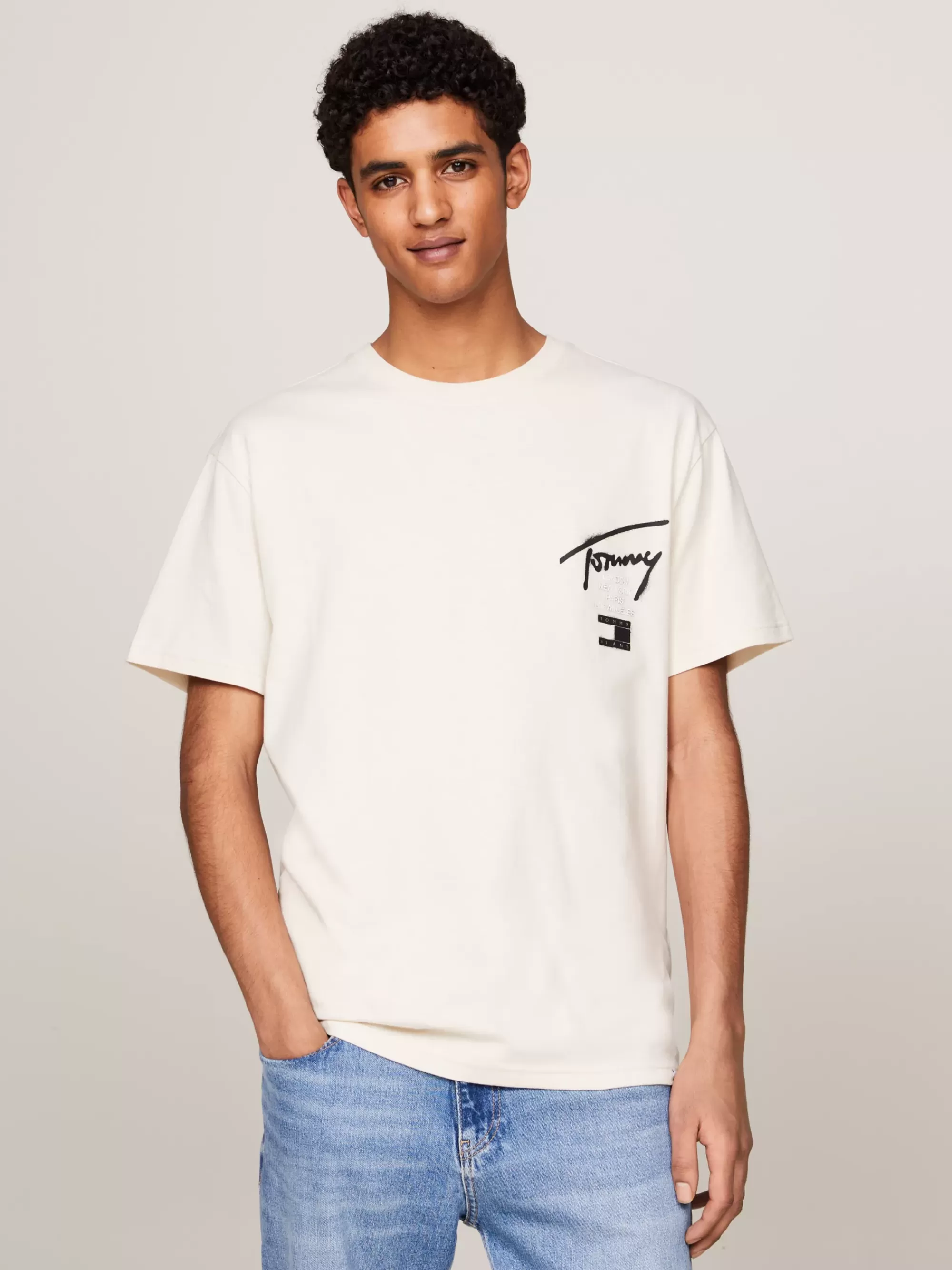 Plus Size Kleding & Inclusieve Maten | T-Shirts*Tommy Hilfiger T-shirt Met Ronde Hals En Logo Op De Rug NEWSPRINT