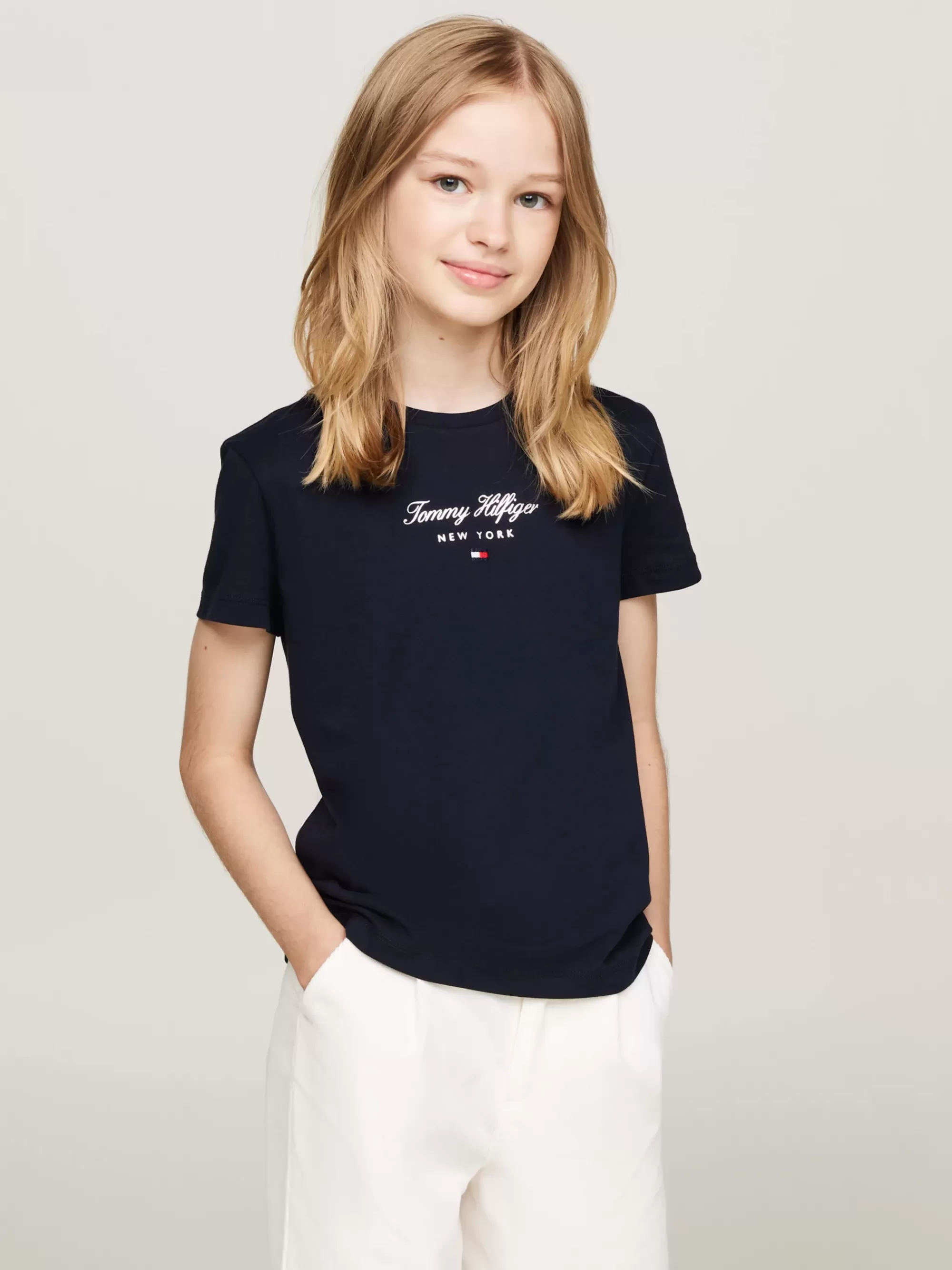 Tops & T-Shirts*Tommy Hilfiger T-shirt Met Ronde Hals En Metallic Logo DESERT SKY