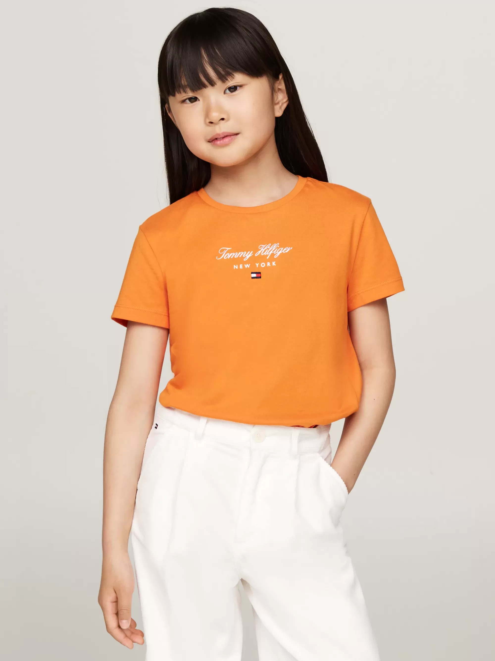 Tops & T-Shirts*Tommy Hilfiger T-shirt Met Ronde Hals En Metallic Logo ORANGE THUNDER