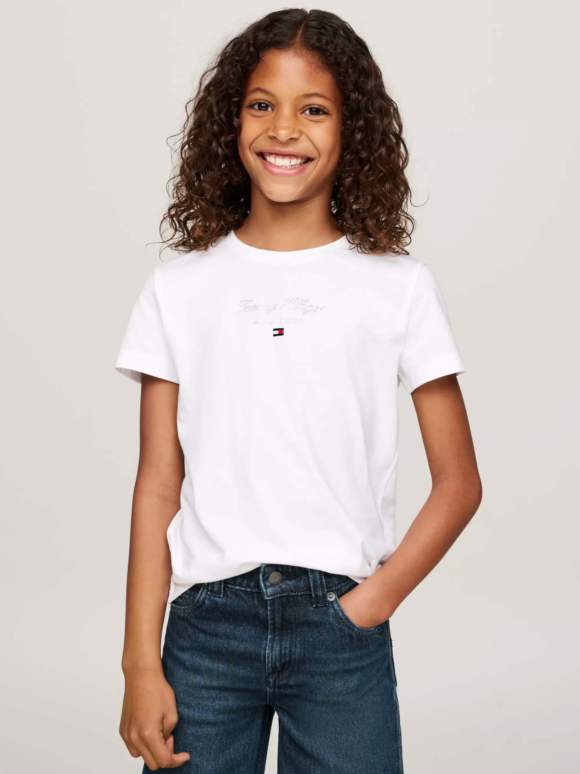 Tops & T-Shirts*Tommy Hilfiger T-shirt Met Ronde Hals En Metallic Logo WHITE
