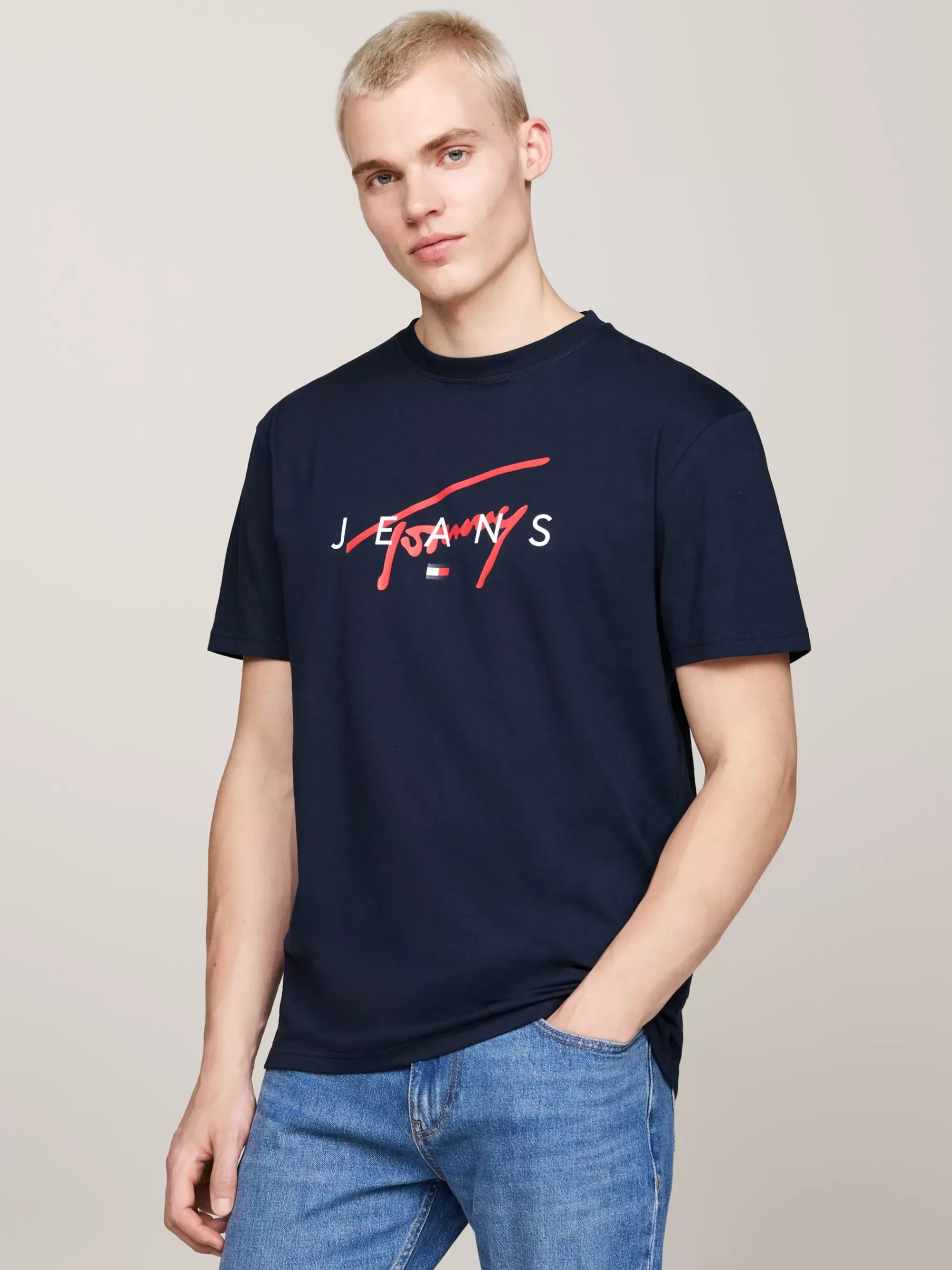 T-Shirts*Tommy Hilfiger T-shirt Met Ronde Hals En Signature-logo DARK NIGHT NAVY