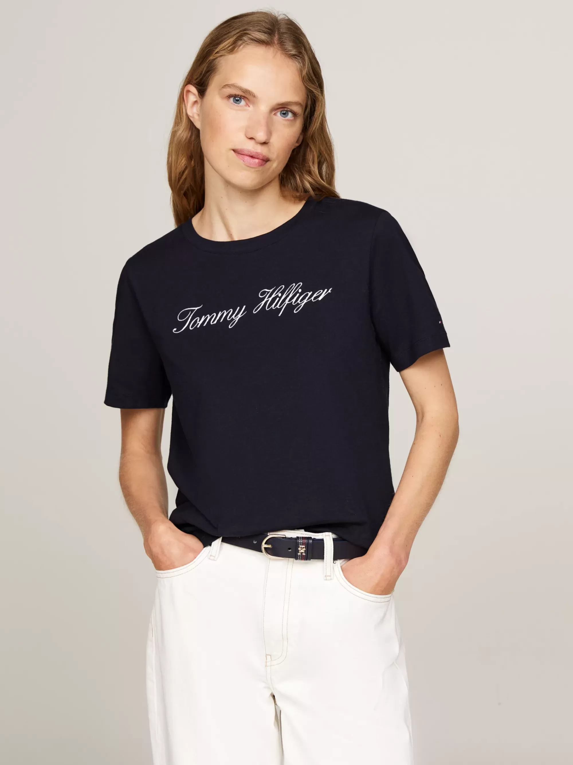 T-Shirts*Tommy Hilfiger T-shirt Met Scriptlogo NOS DESERT SKY