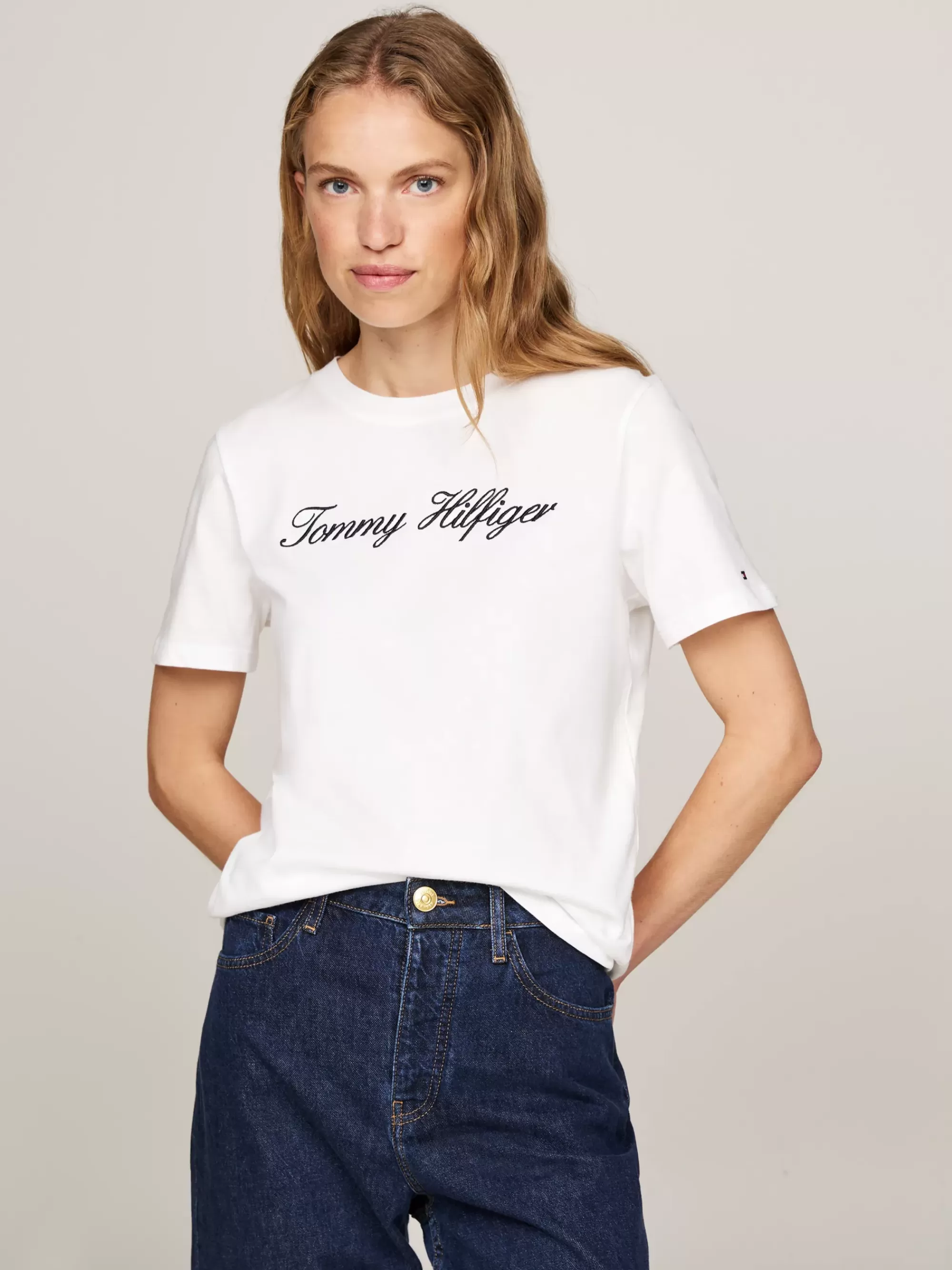 T-Shirts*Tommy Hilfiger T-shirt Met Scriptlogo NOS ECRU