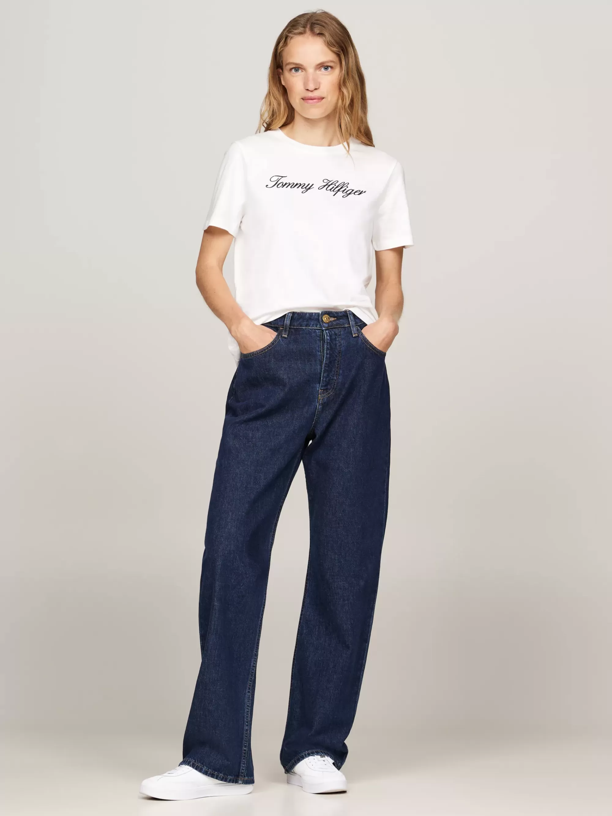 T-Shirts*Tommy Hilfiger T-shirt Met Scriptlogo NOS ECRU